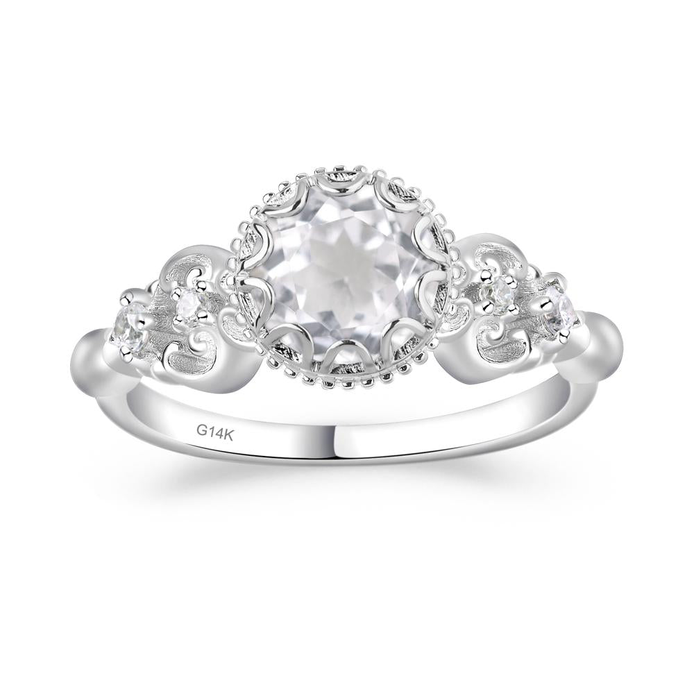 Art Deco Vintage Inspired White Topaz Ring - LUO Jewelry #metal_14k white gold