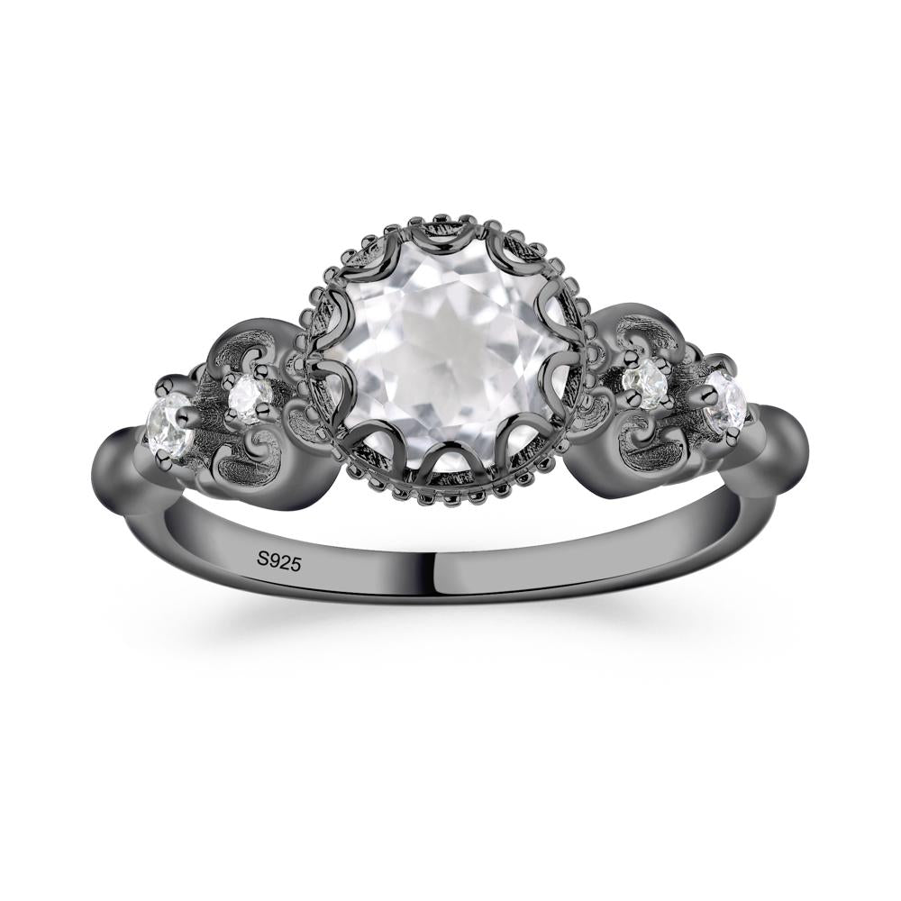 Art Deco Vintage Inspired White Topaz Ring - LUO Jewelry #metal_black finish sterling silver