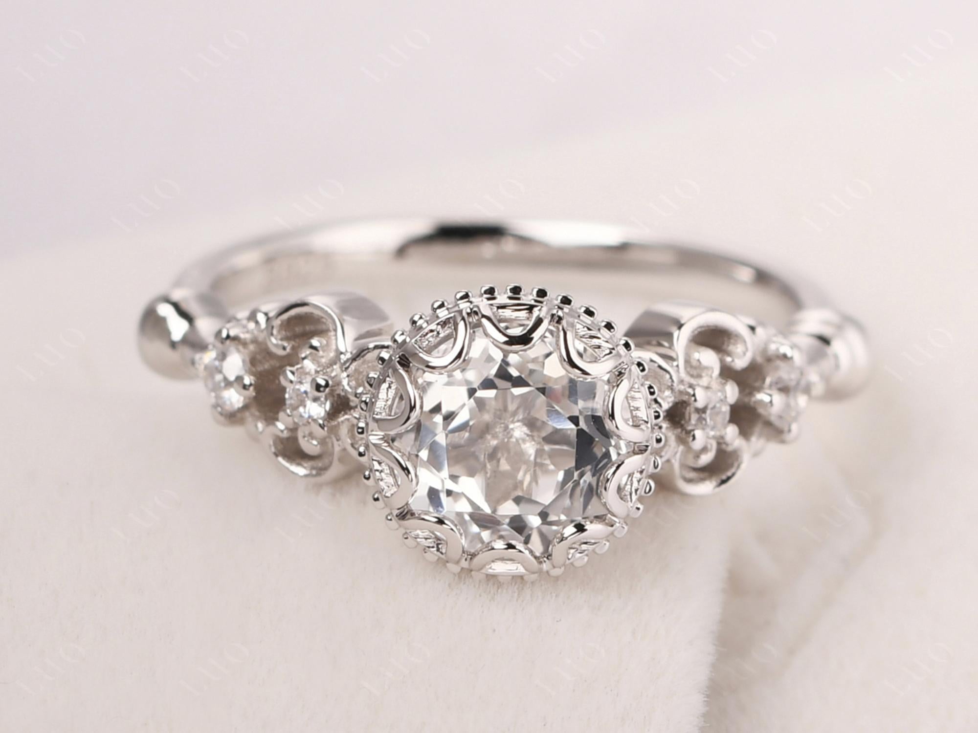 Art Deco Vintage Inspired White Topaz Ring - LUO Jewelry