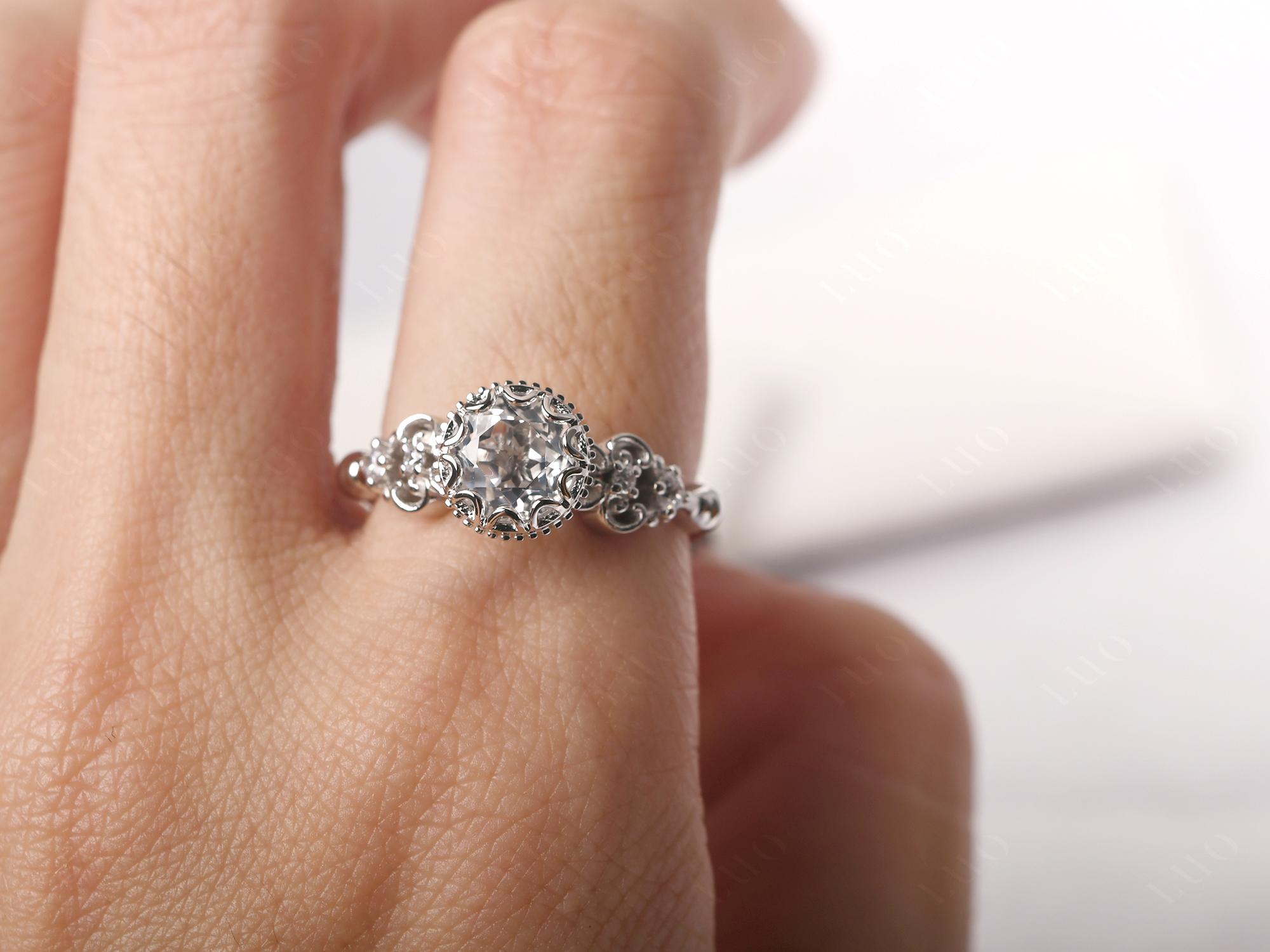 Art Deco Vintage Inspired White Topaz Ring - LUO Jewelry