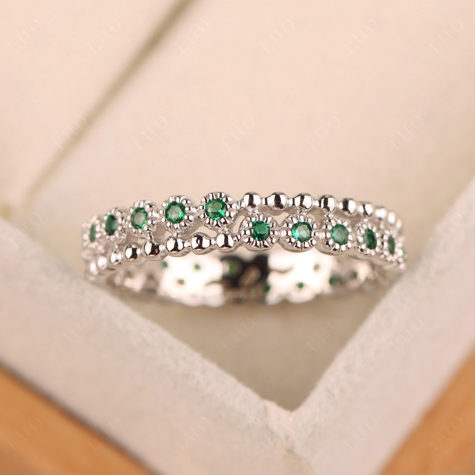 Vintage Inspired Lab Emerald Eternity Ring - LUO Jewelry