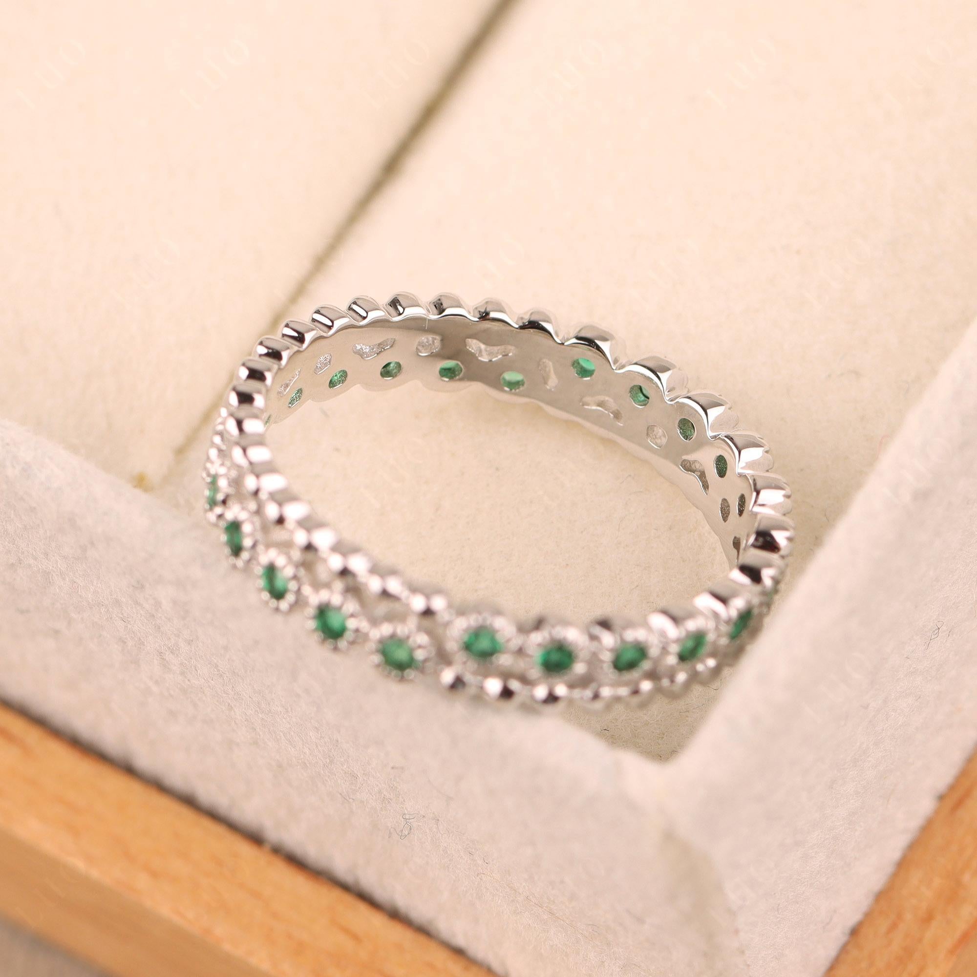 Vintage Inspired Lab Emerald Eternity Ring - LUO Jewelry