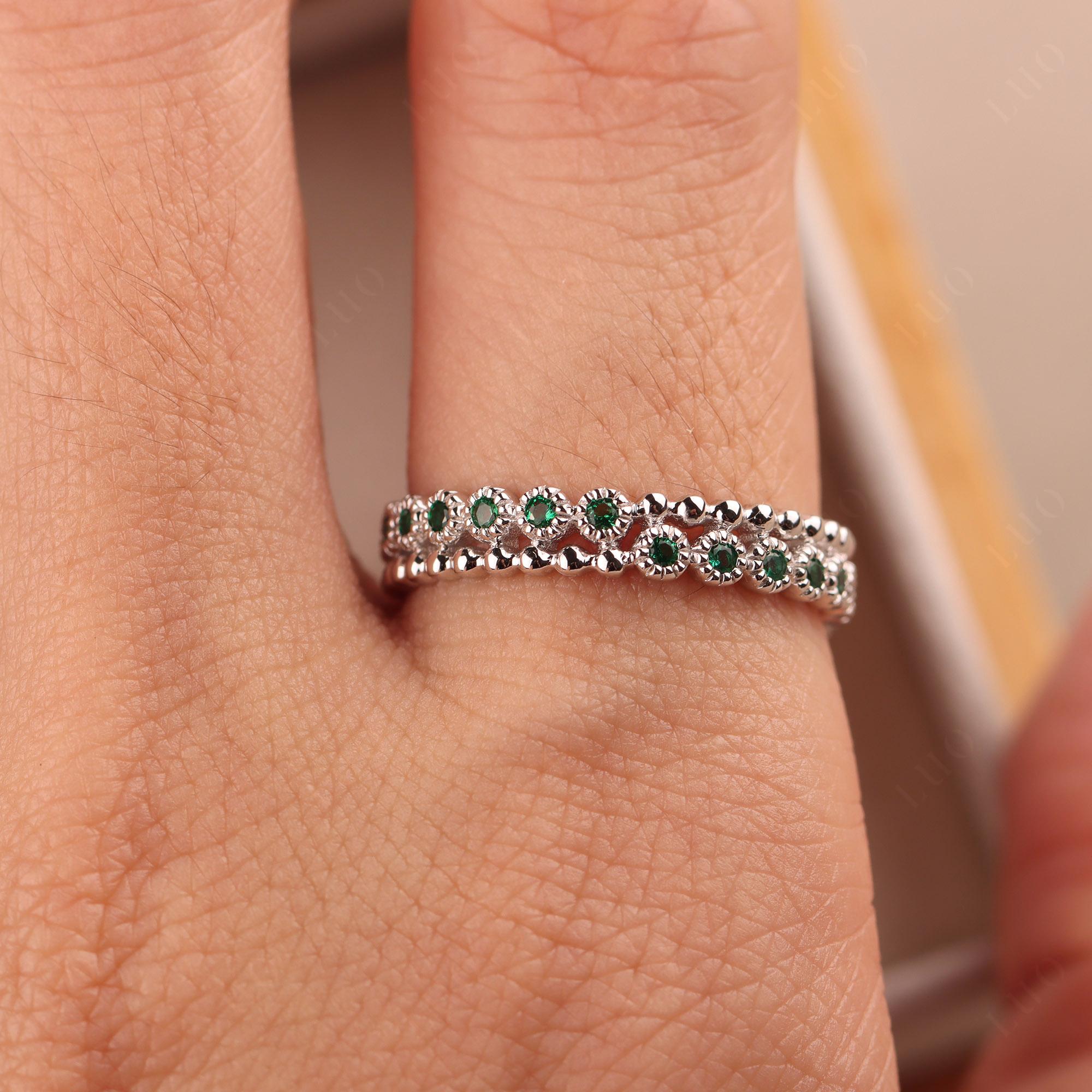 Vintage Inspired Lab Emerald Eternity Ring - LUO Jewelry