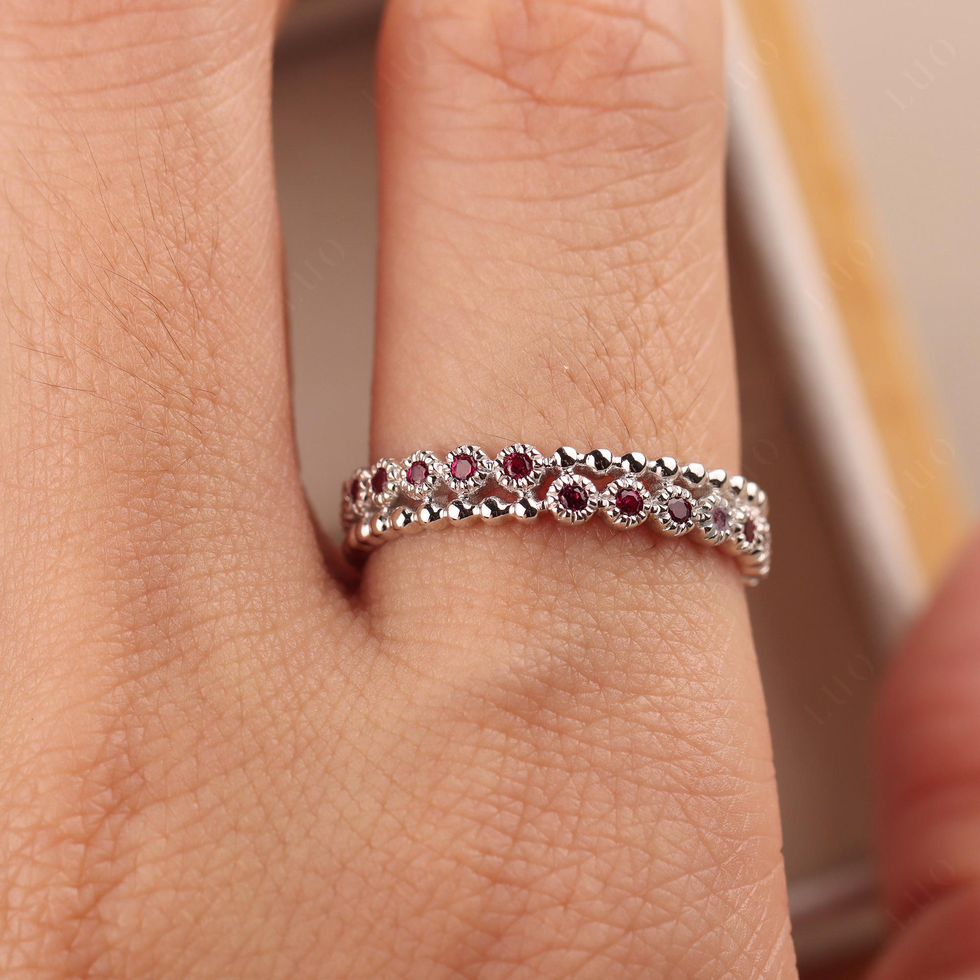 Vintage Inspired Lab Grown Ruby Eternity Ring - LUO Jewelry