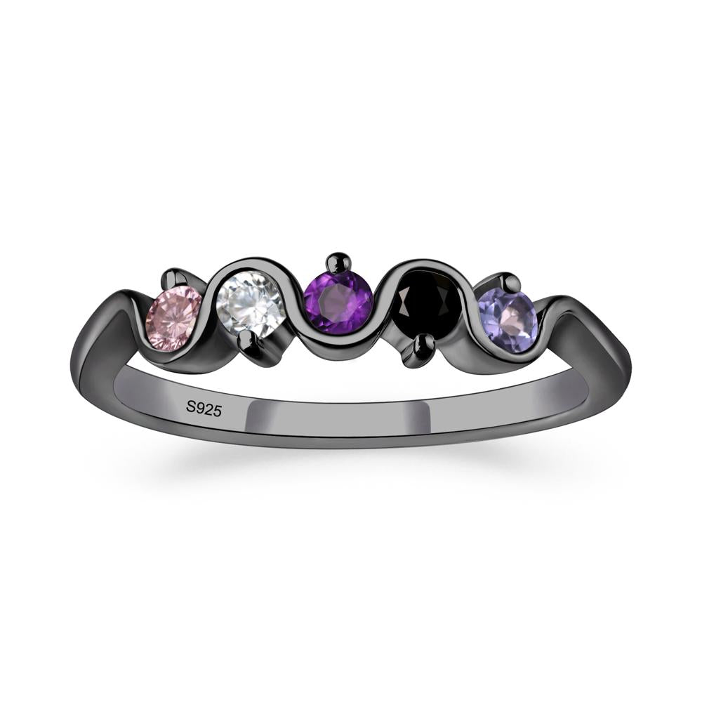 Amethyst and Black Spinel and Moissanite and Tanzanite and Tourmaline Band Ring - LUO Jewelry #metal_black finish sterling silver