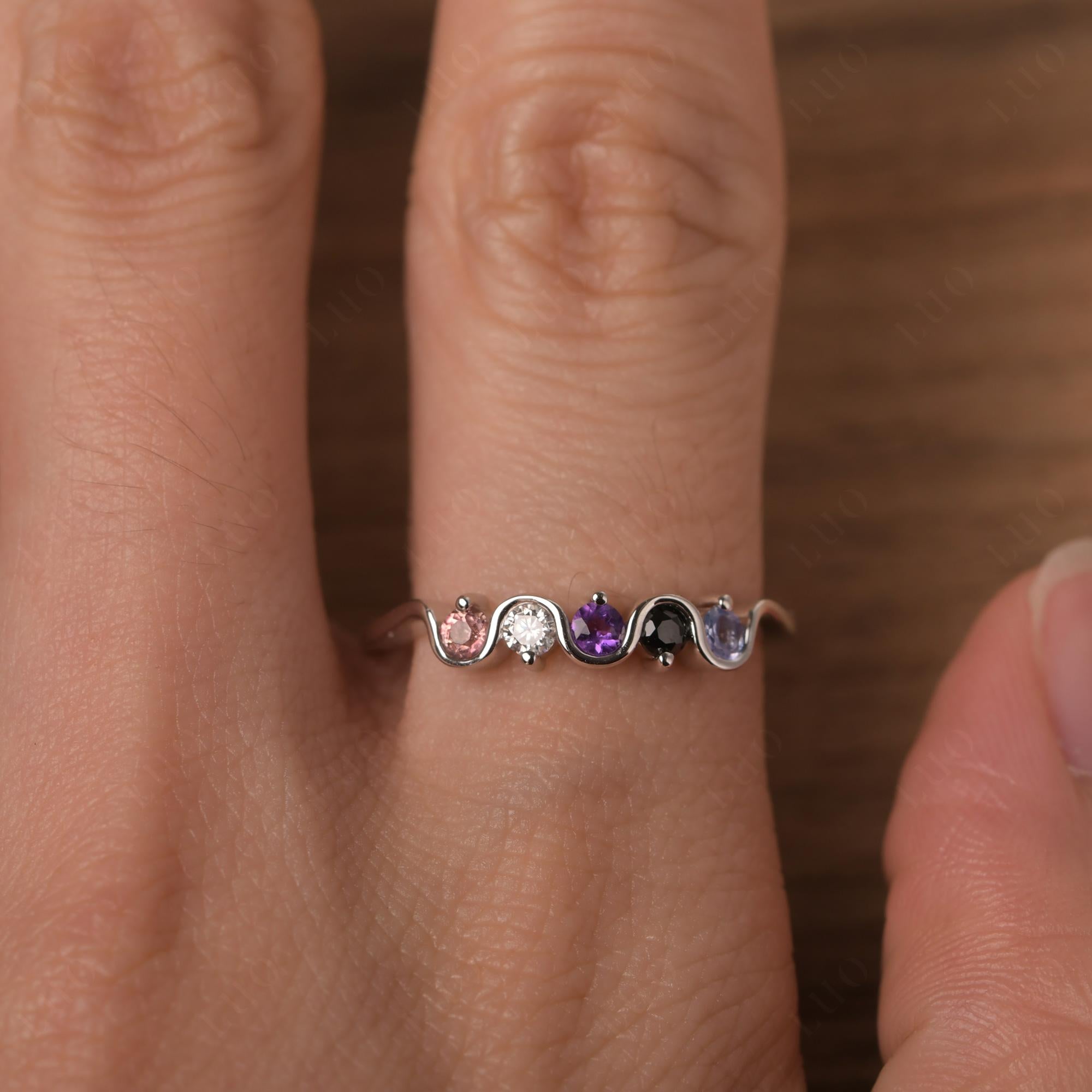 Amethyst and Black Spinel and Moissanite and Tanzanite and Tourmaline Band Ring - LUO Jewelry