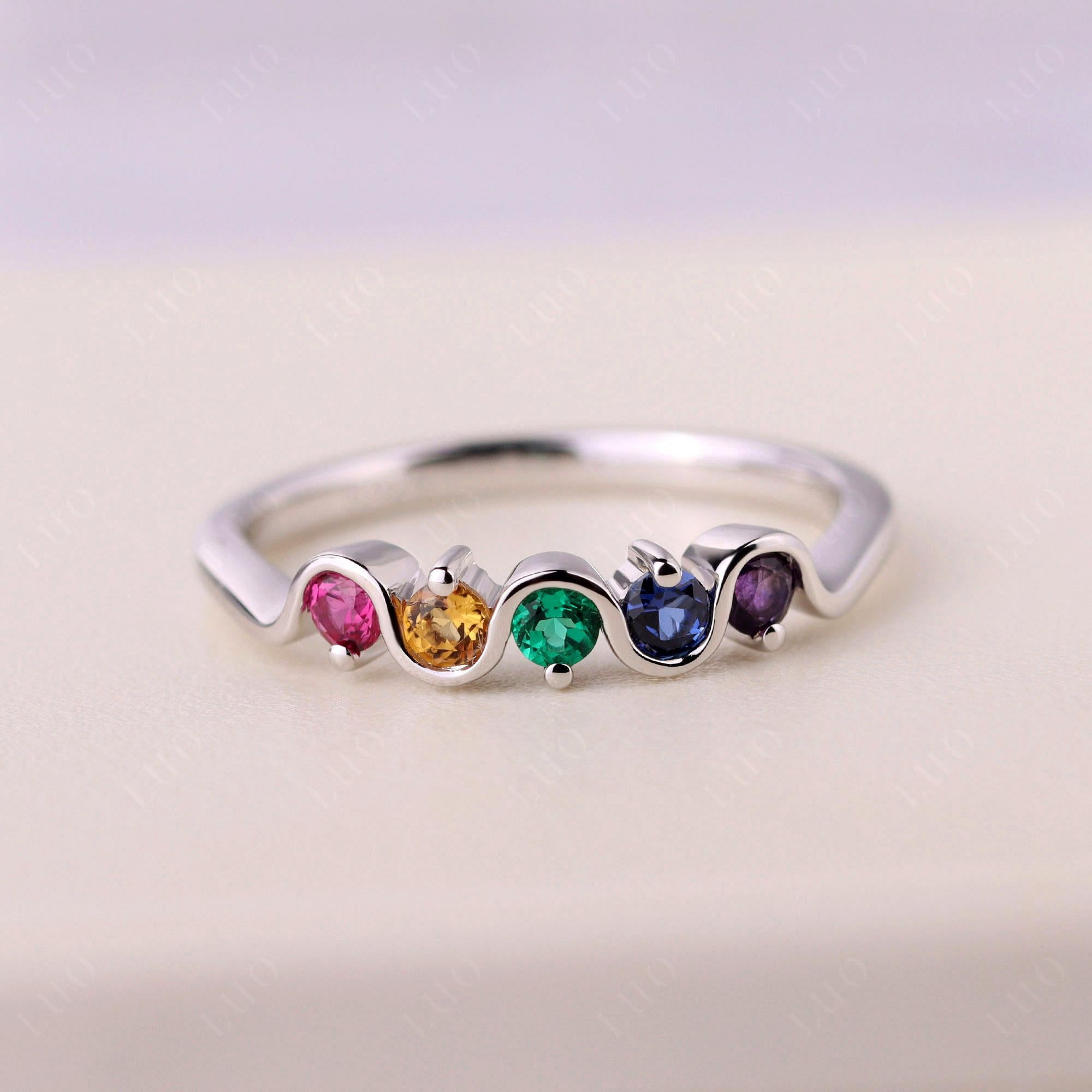 Amethyst and Citrine and Emerald and Ruby and Sapphire Band Ring - LUO Jewelry