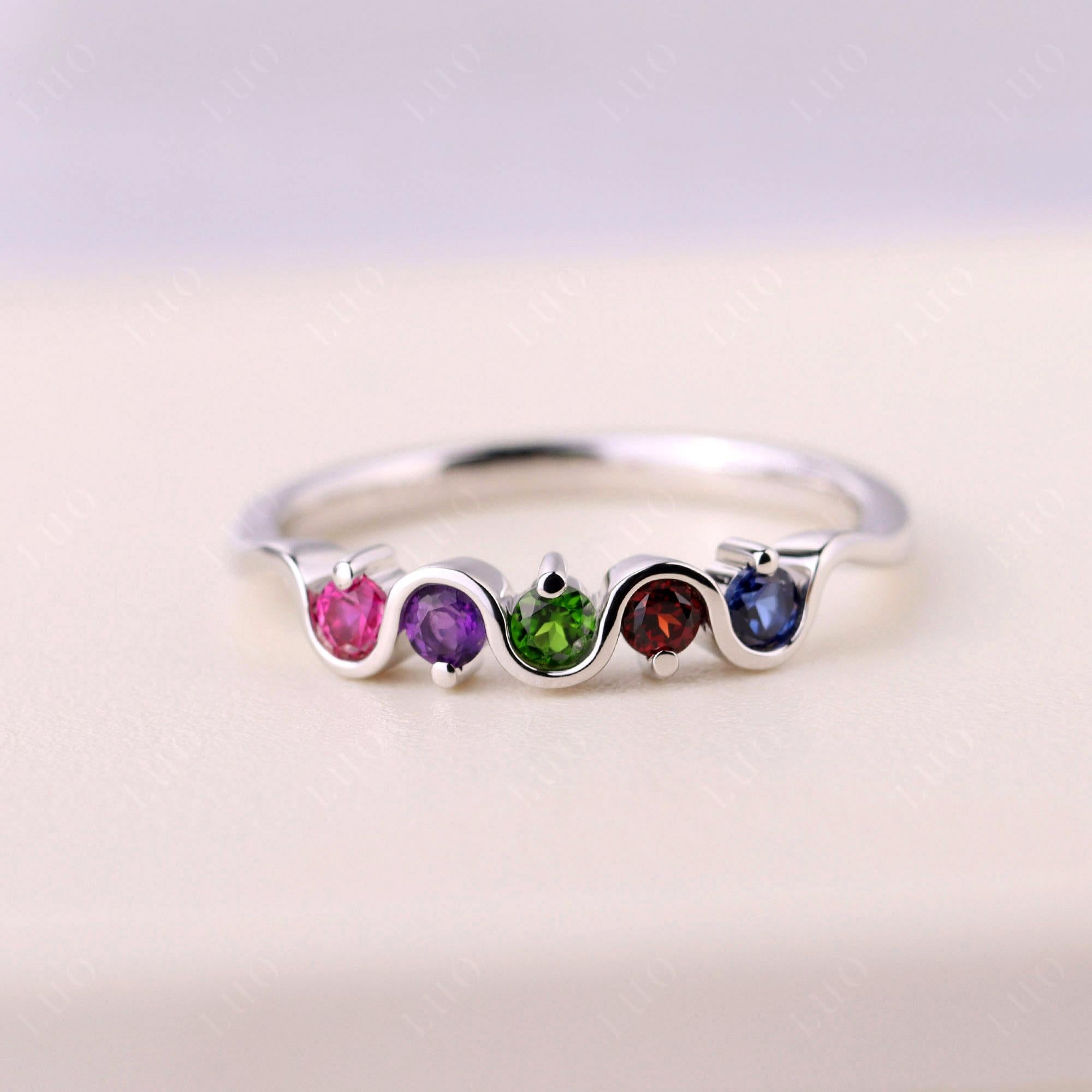 Amethyst and Diopside and Garnet and Ruby and Sapphire Band Ring - LUO Jewelry