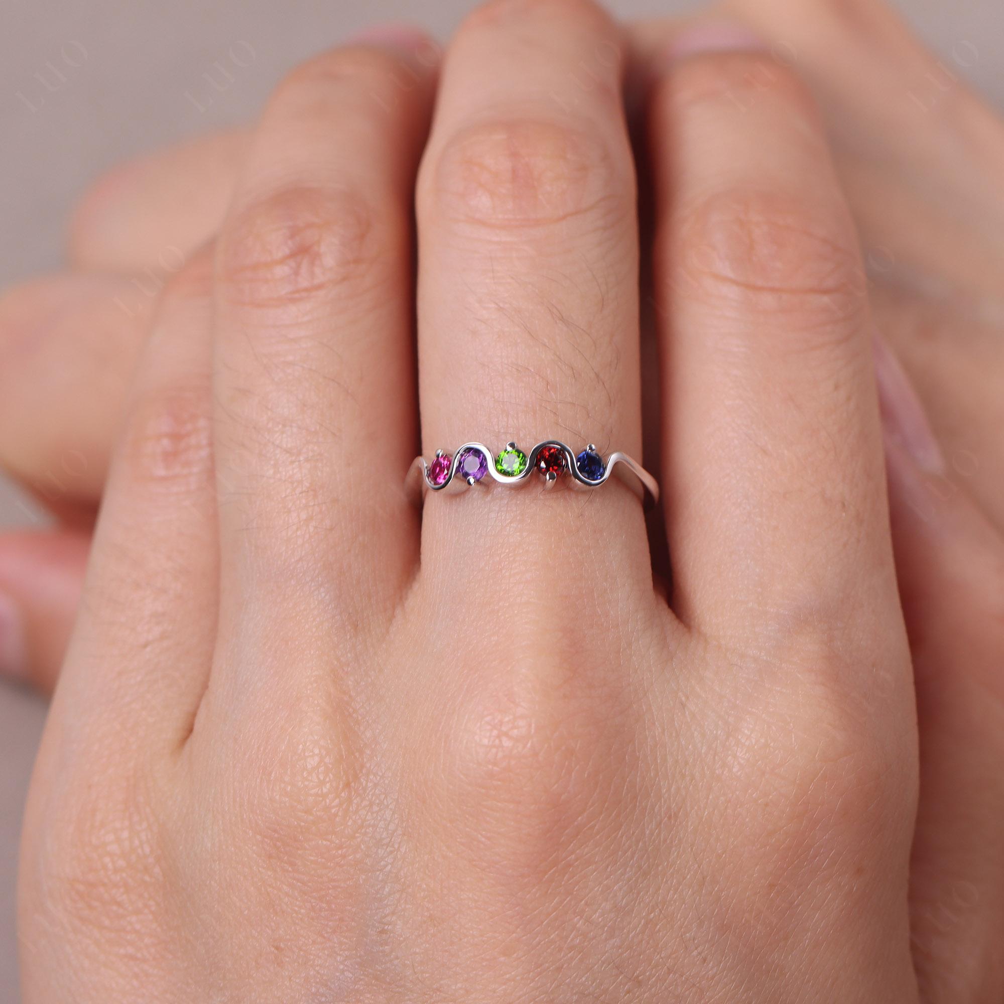 Amethyst and Diopside and Garnet and Ruby and Sapphire Band Ring - LUO Jewelry