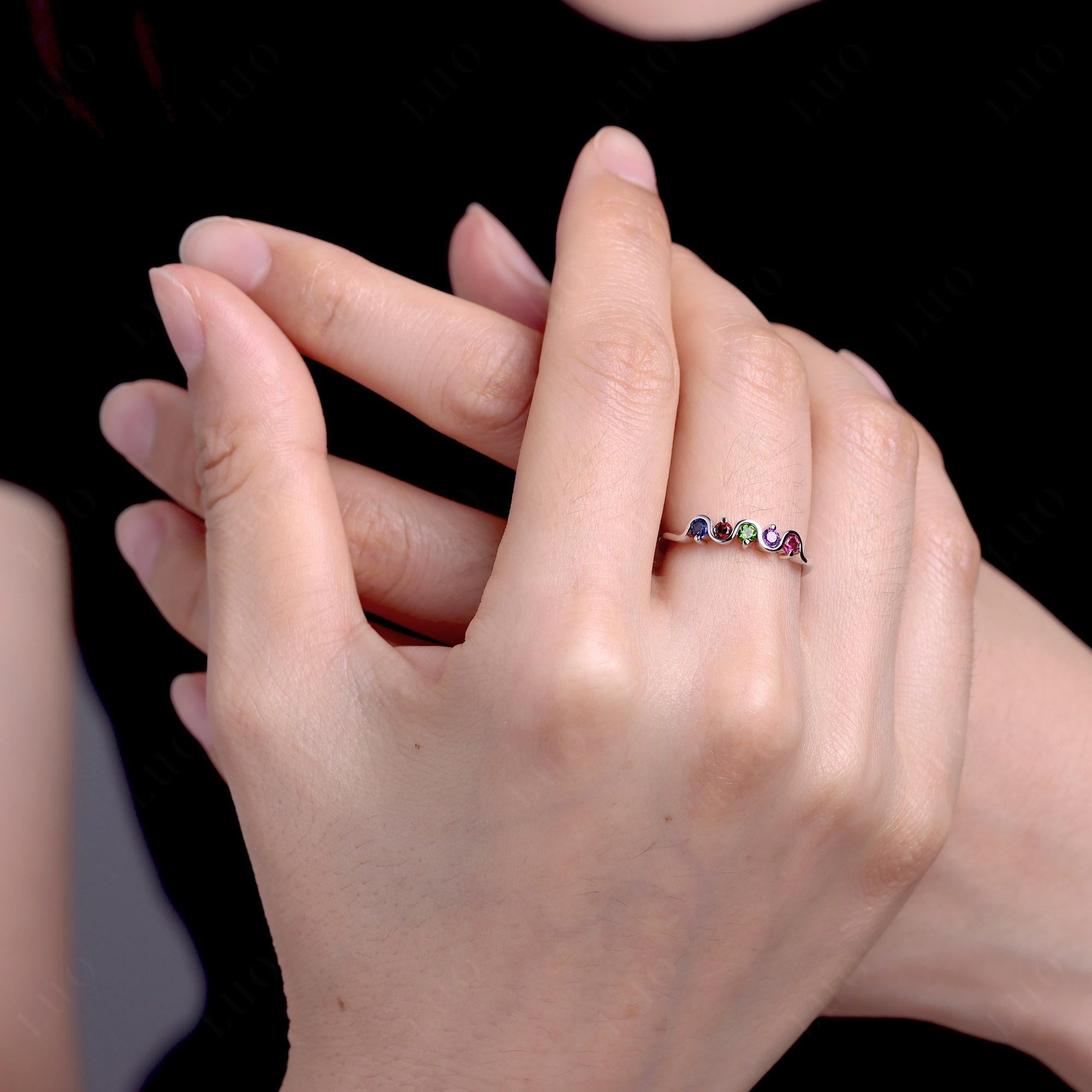 Amethyst and Diopside and Garnet and Ruby and Sapphire Band Ring - LUO Jewelry