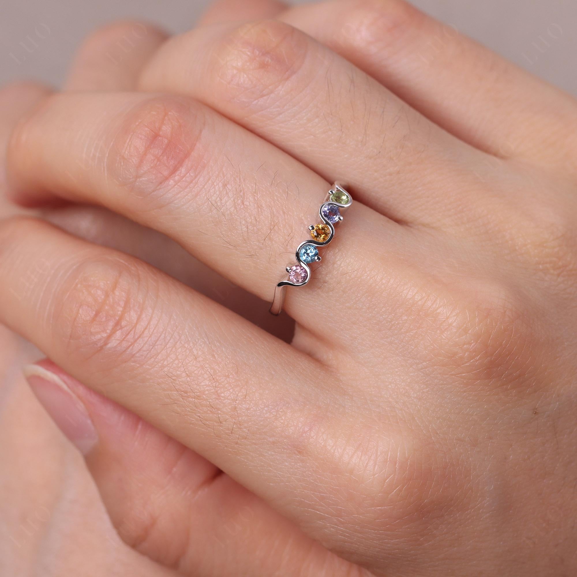 Citrine and Peridot and Swiss Blue Topaz and Tanzanite and Tourmaline Band Ring - LUO Jewelry