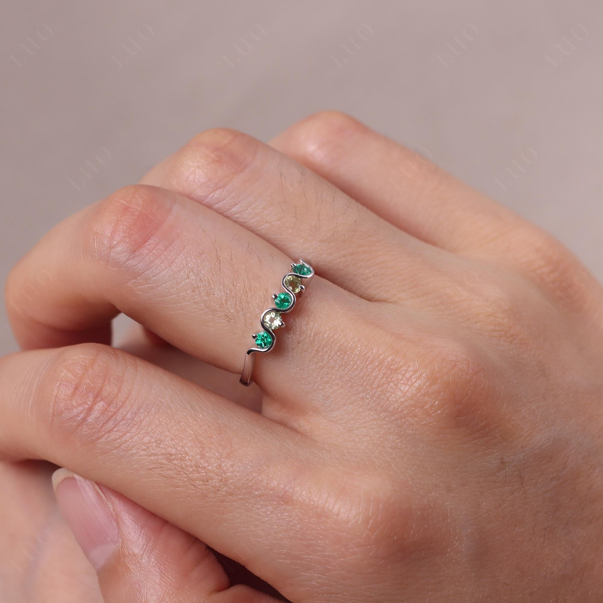 Lab Emerald and Peridot Band Ring - LUO Jewelry