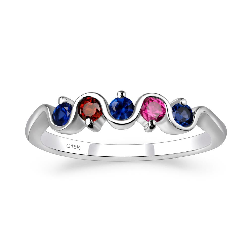 Garnet and Ruby and Sapphire Band Ring - LUO Jewelry #metal_18k white gold