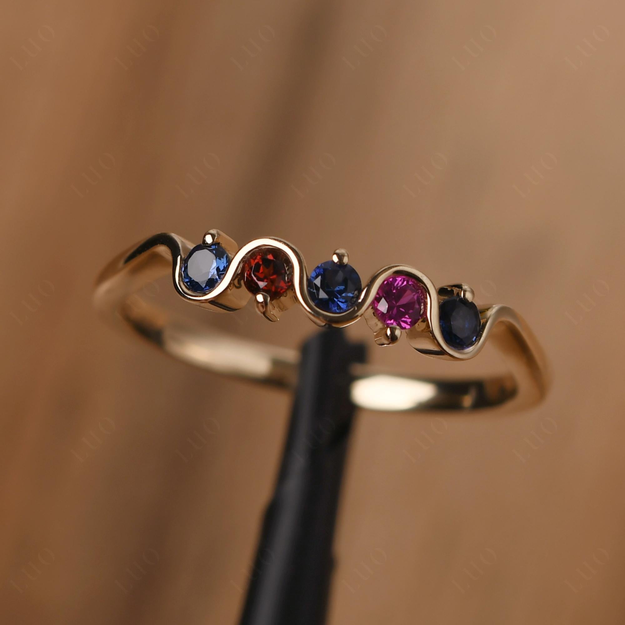 Garnet and Ruby and Sapphire Band Ring - LUO Jewelry