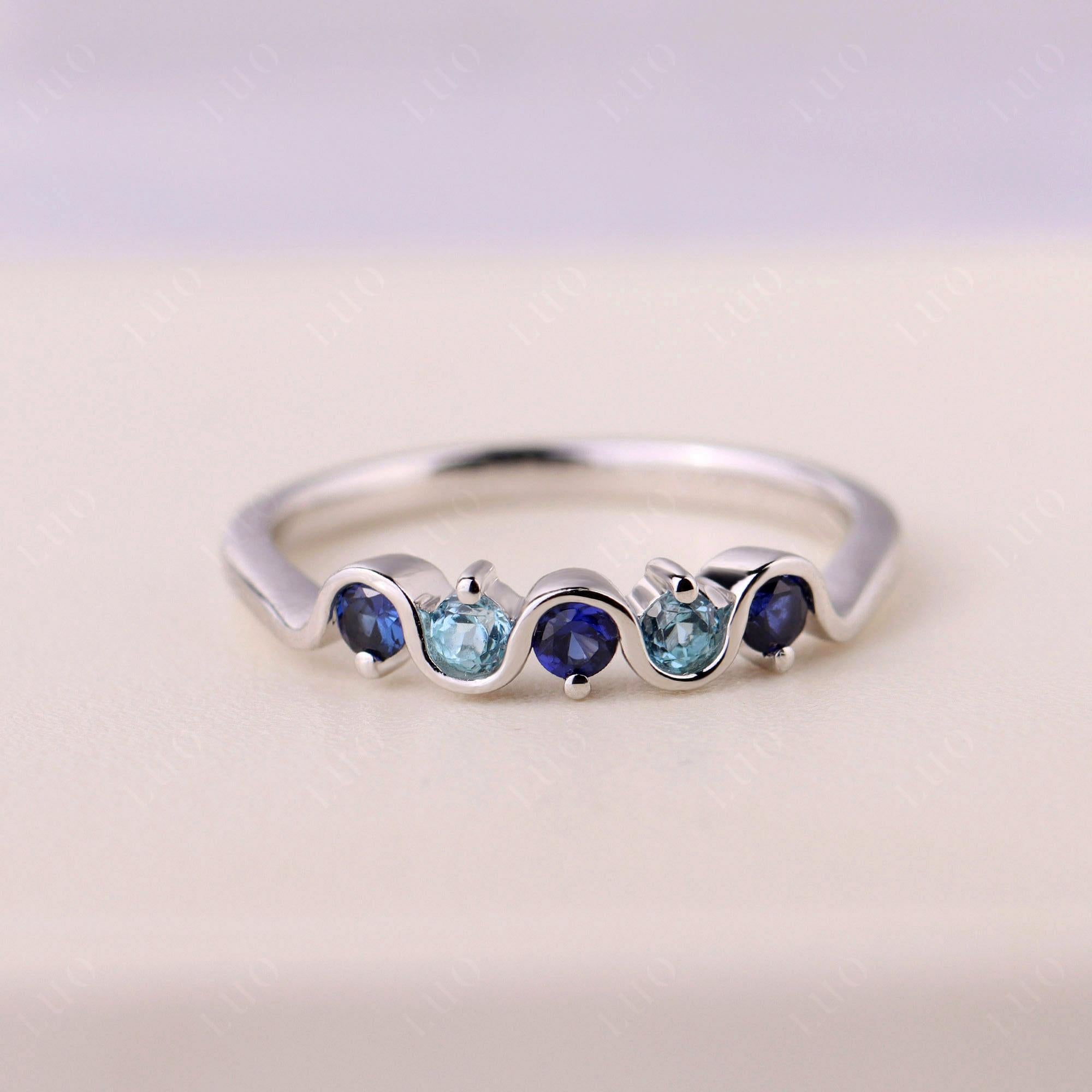 Lab Sapphire and Swiss Blue Topaz Band Ring - LUO Jewelry