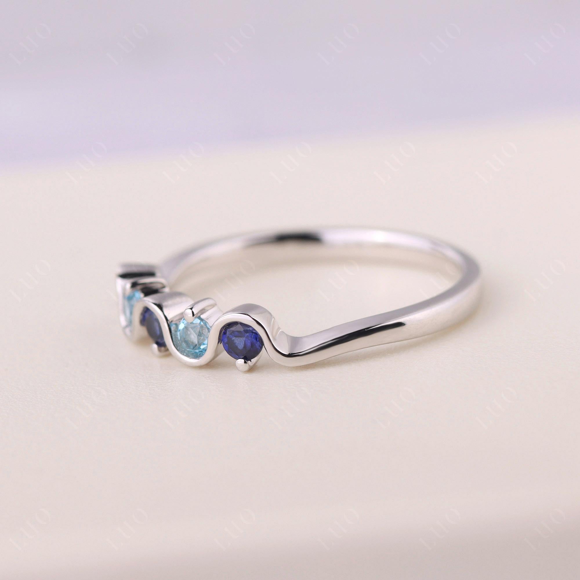 Lab Sapphire and Swiss Blue Topaz Band Ring - LUO Jewelry