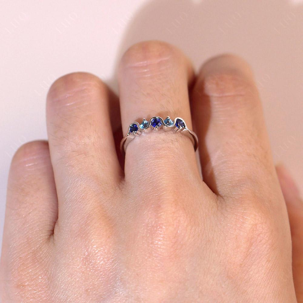 Lab Sapphire and Swiss Blue Topaz Band Ring - LUO Jewelry