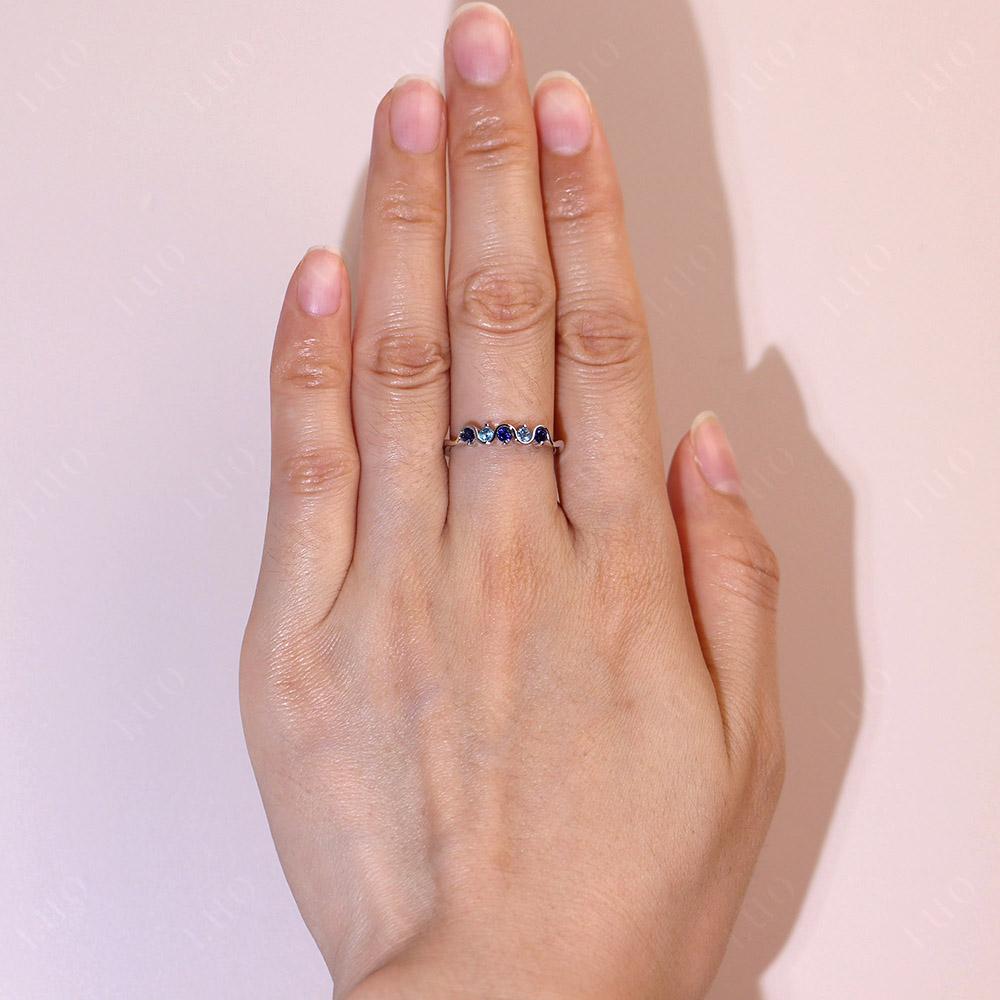 Lab Sapphire and Swiss Blue Topaz Band Ring - LUO Jewelry