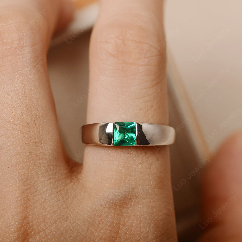 Gender Neutral Emerald Solitaire Ring - LUO Jewelry
