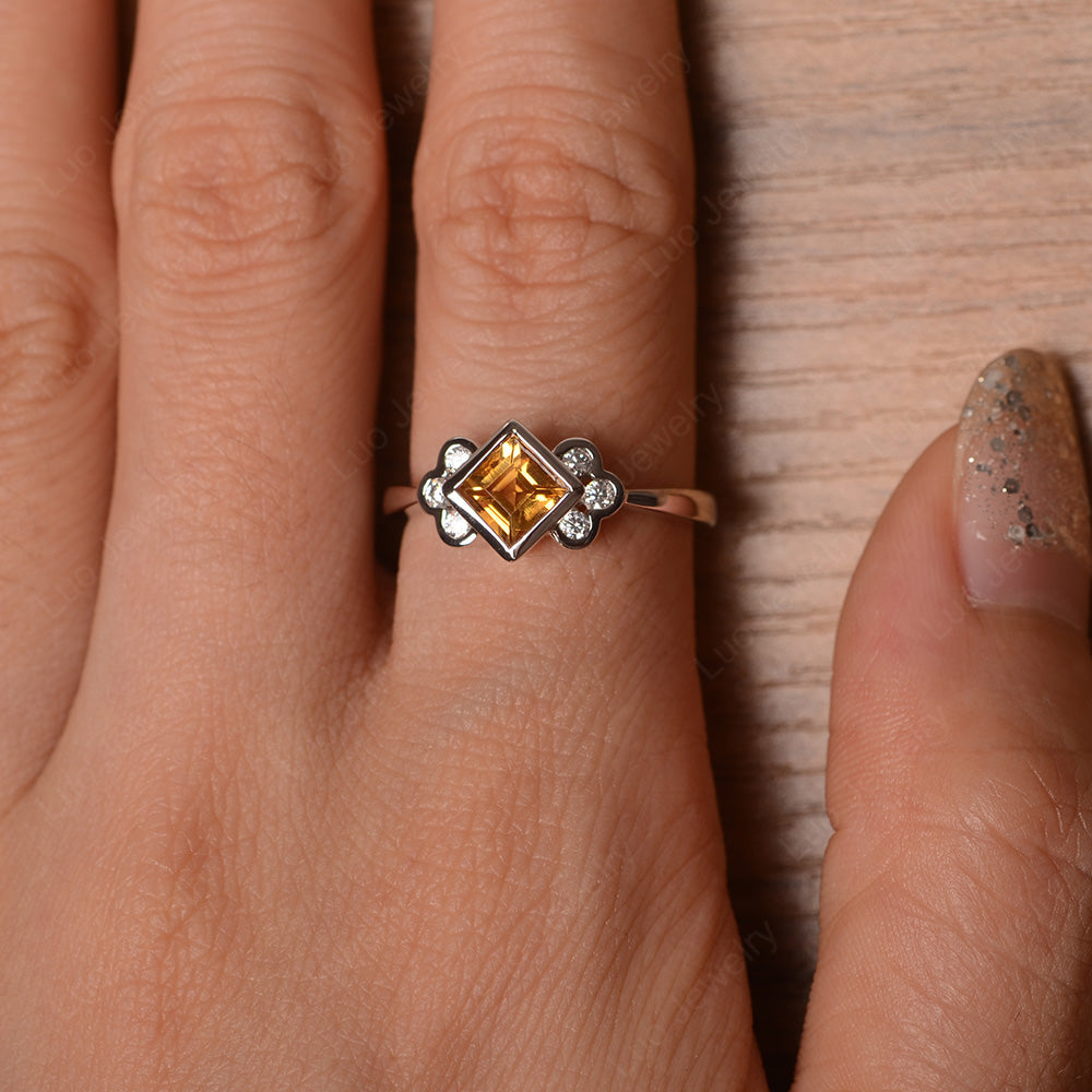 Dainty Citrine Ring Square Cut Bezel Set - LUO Jewelry