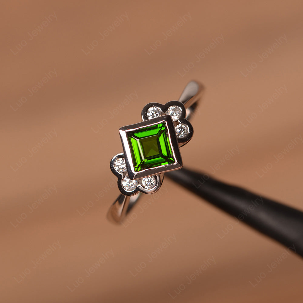 Dainty Diopside Ring Square Cut Bezel Set - LUO Jewelry