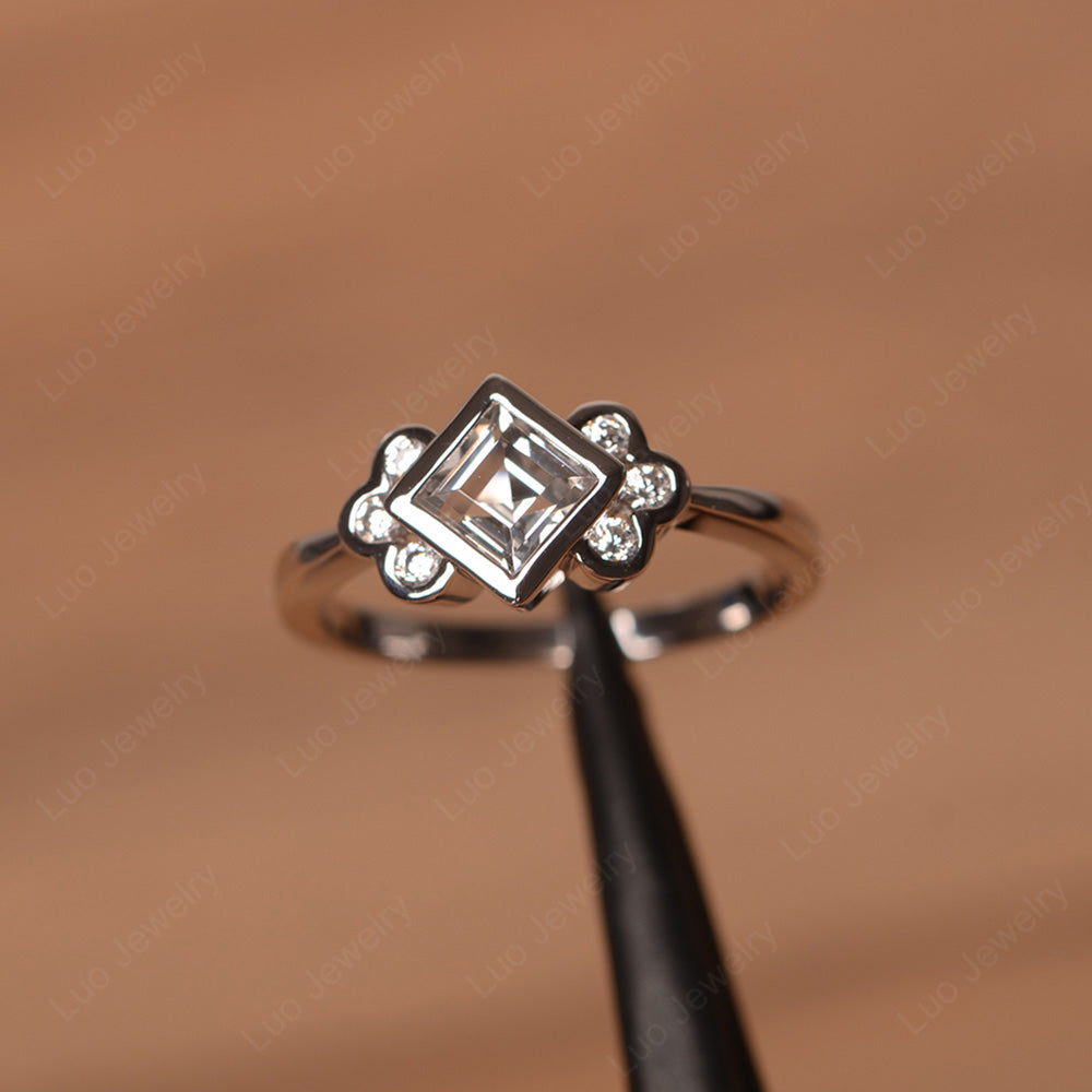 Dainty White Topaz Ring Square Cut Bezel Set - LUO Jewelry