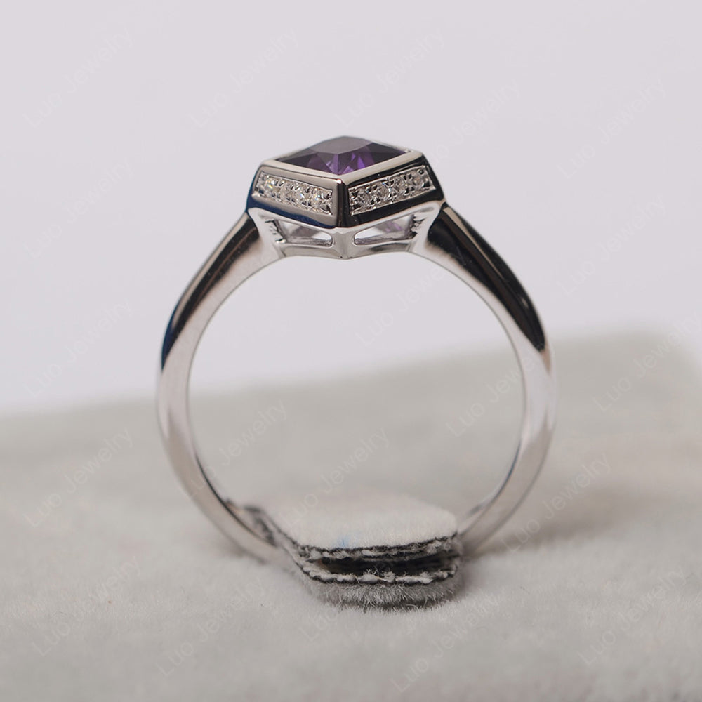 Princess Cut Amethyst Halo Bezel Set Ring - LUO Jewelry