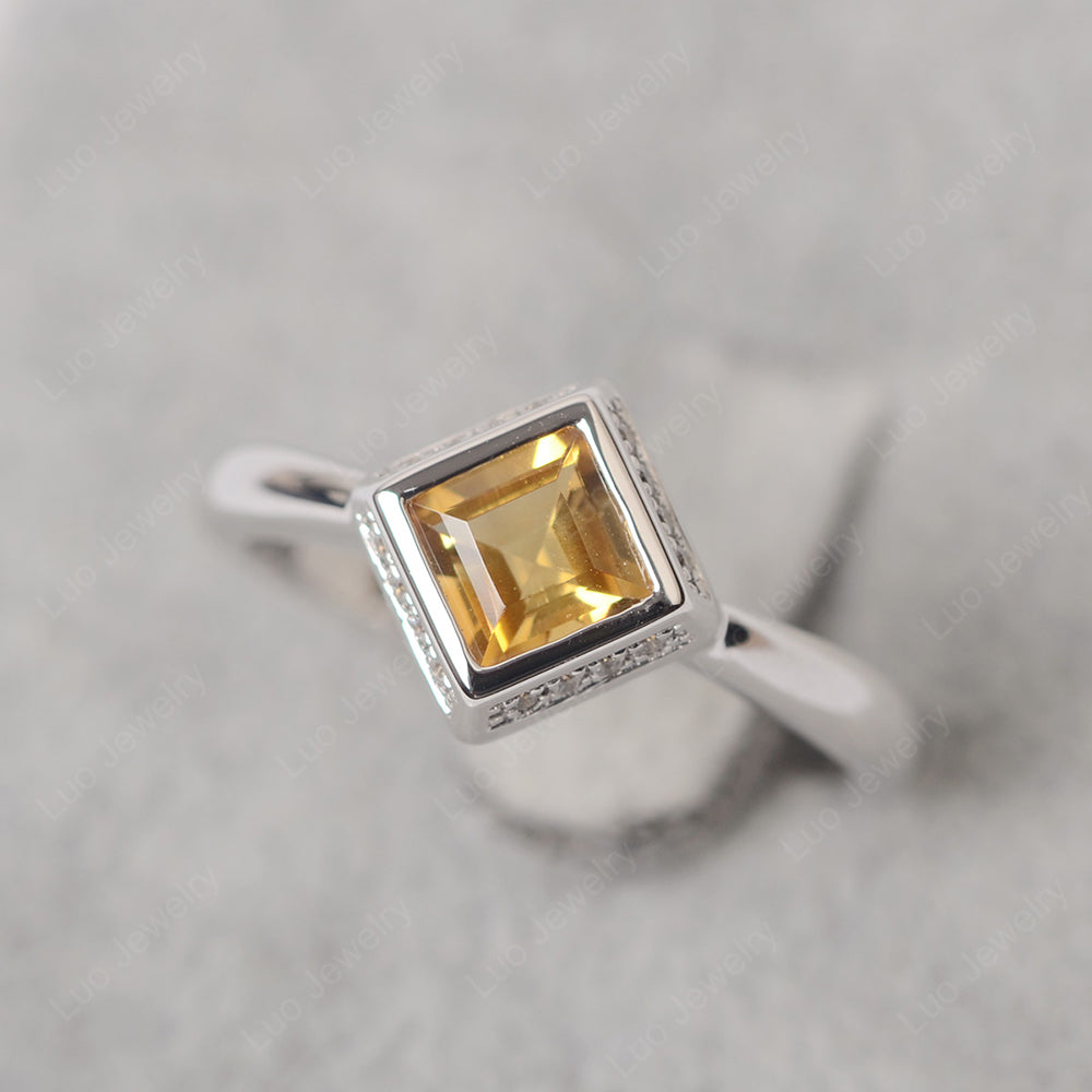 Square Cut Citrine Halo Bezel Set Ring - LUO Jewelry