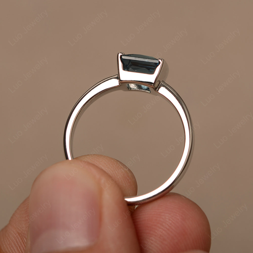 Half Bezel London Blue Topaz Solitaire Engagement Ring - LUO Jewelry