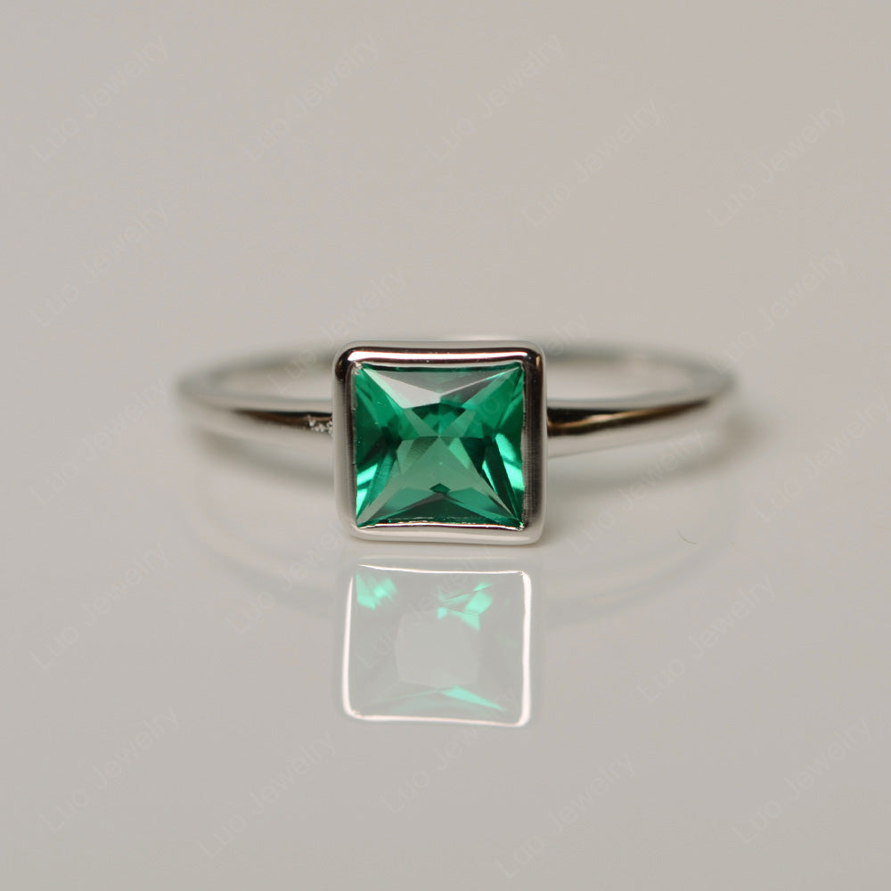 Princess Cut Lab Emerald Bezel Set Solitaire Ring - LUO Jewelry