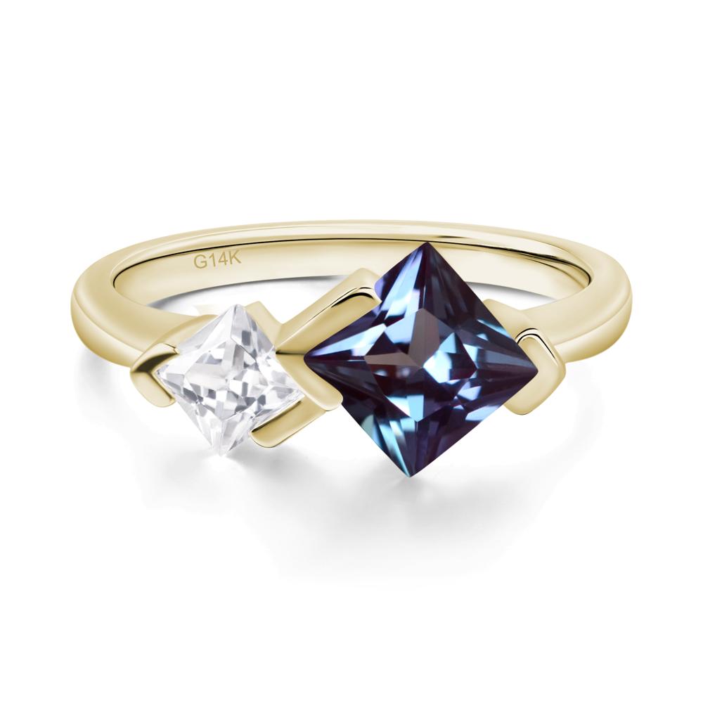 Kite Set 2 Stone Princess Cut Alexandrite Ring - LUO Jewelry #metal_14k yellow gold