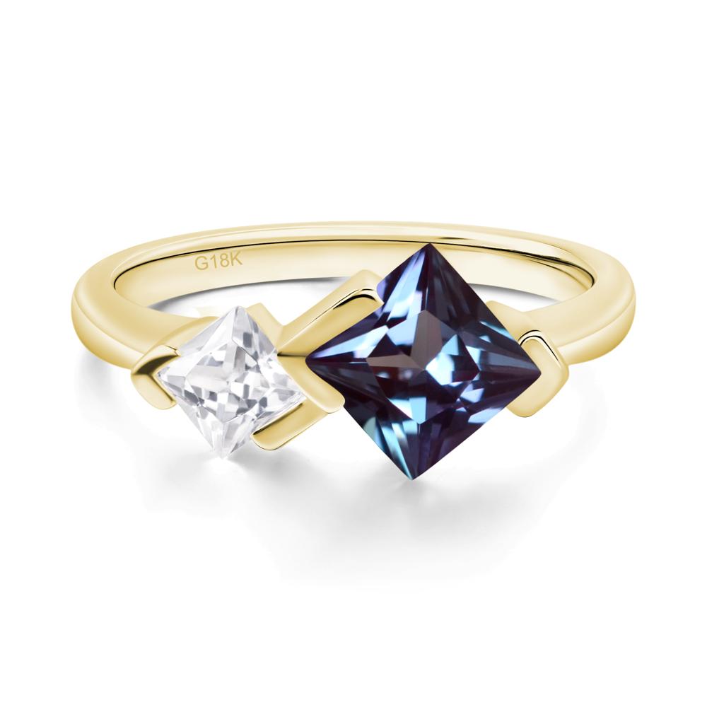 Kite Set 2 Stone Princess Cut Alexandrite Ring - LUO Jewelry #metal_18k yellow gold