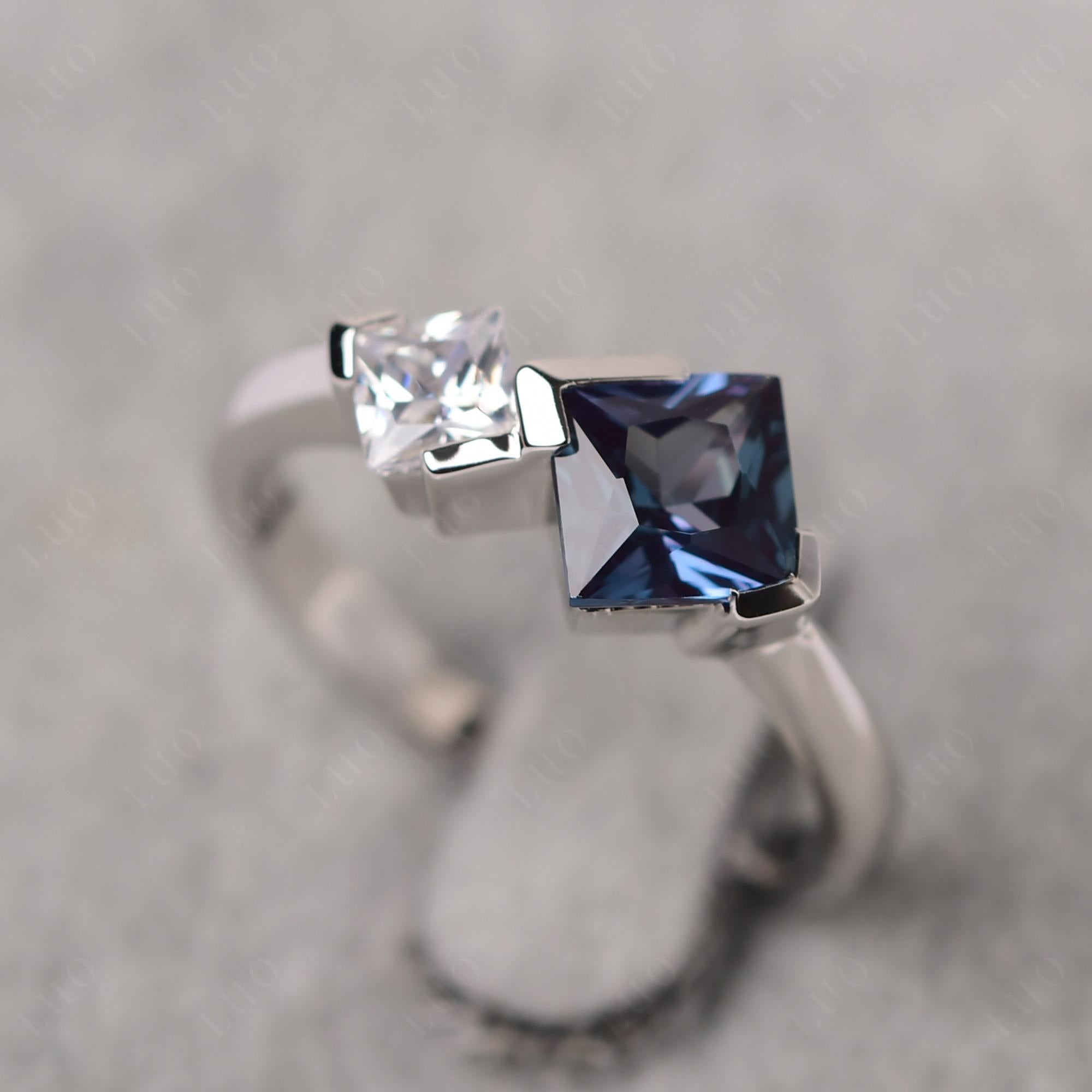 Kite Set 2 Stone Princess Cut Alexandrite Ring - LUO Jewelry