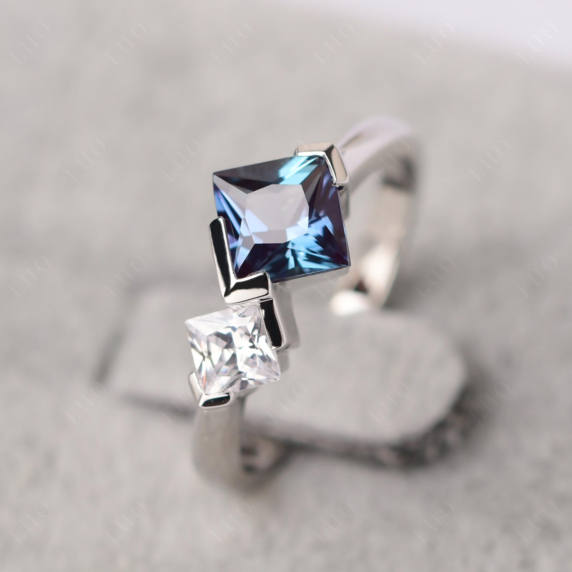 Kite Set 2 Stone Princess Cut Alexandrite Ring - LUO Jewelry