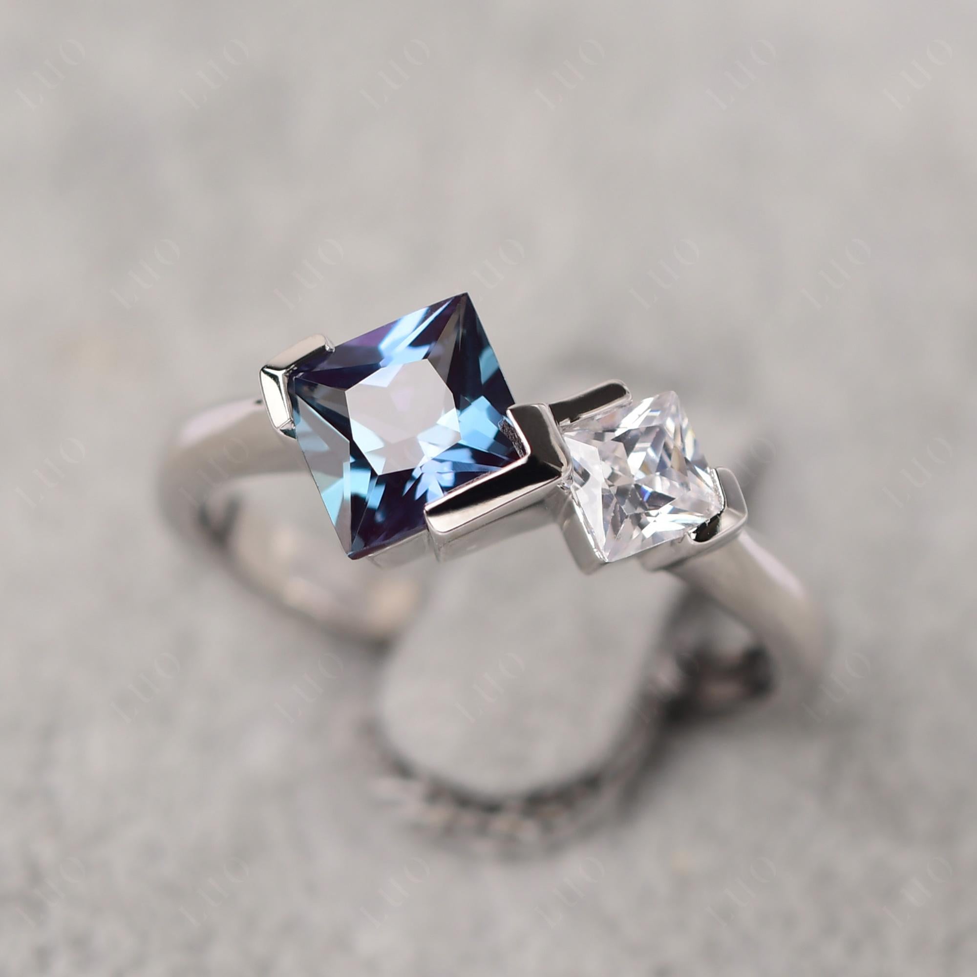 Kite Set 2 Stone Princess Cut Alexandrite Ring - LUO Jewelry