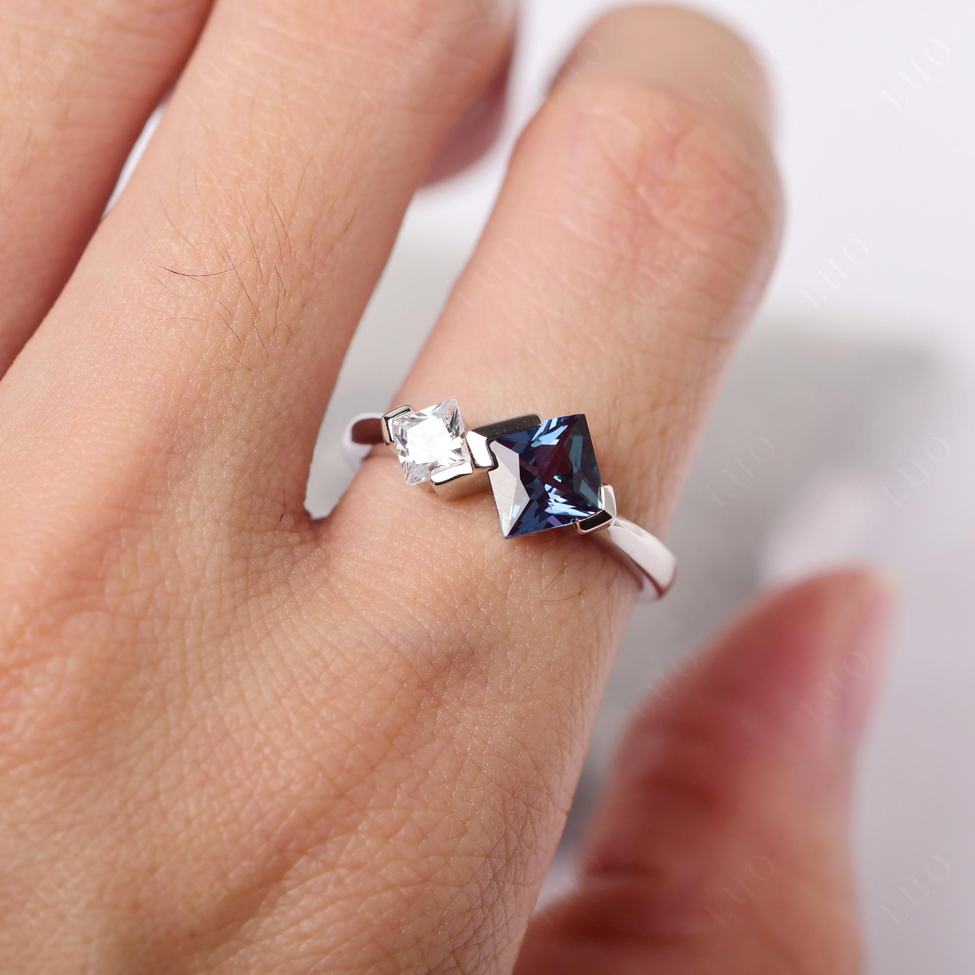 Kite Set 2 Stone Princess Cut Alexandrite Ring - LUO Jewelry