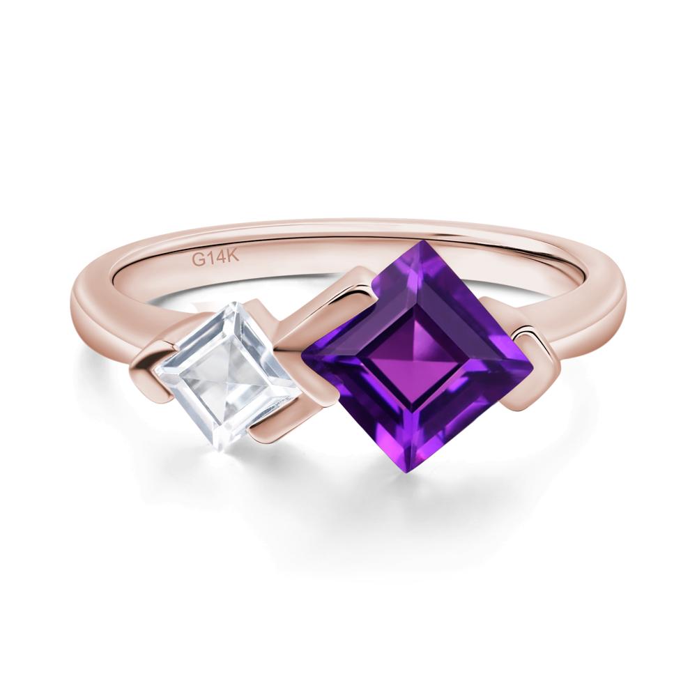 Kite Set 2 Stone Square Cut Amethyst Ring - LUO Jewelry #metal_14k rose gold
