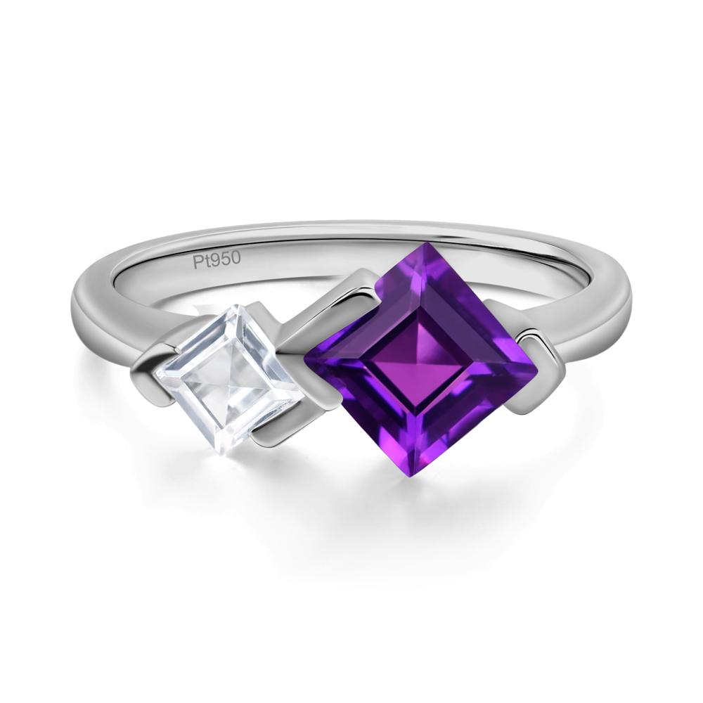 Kite Set 2 Stone Square Cut Amethyst Ring - LUO Jewelry #metal_platinum