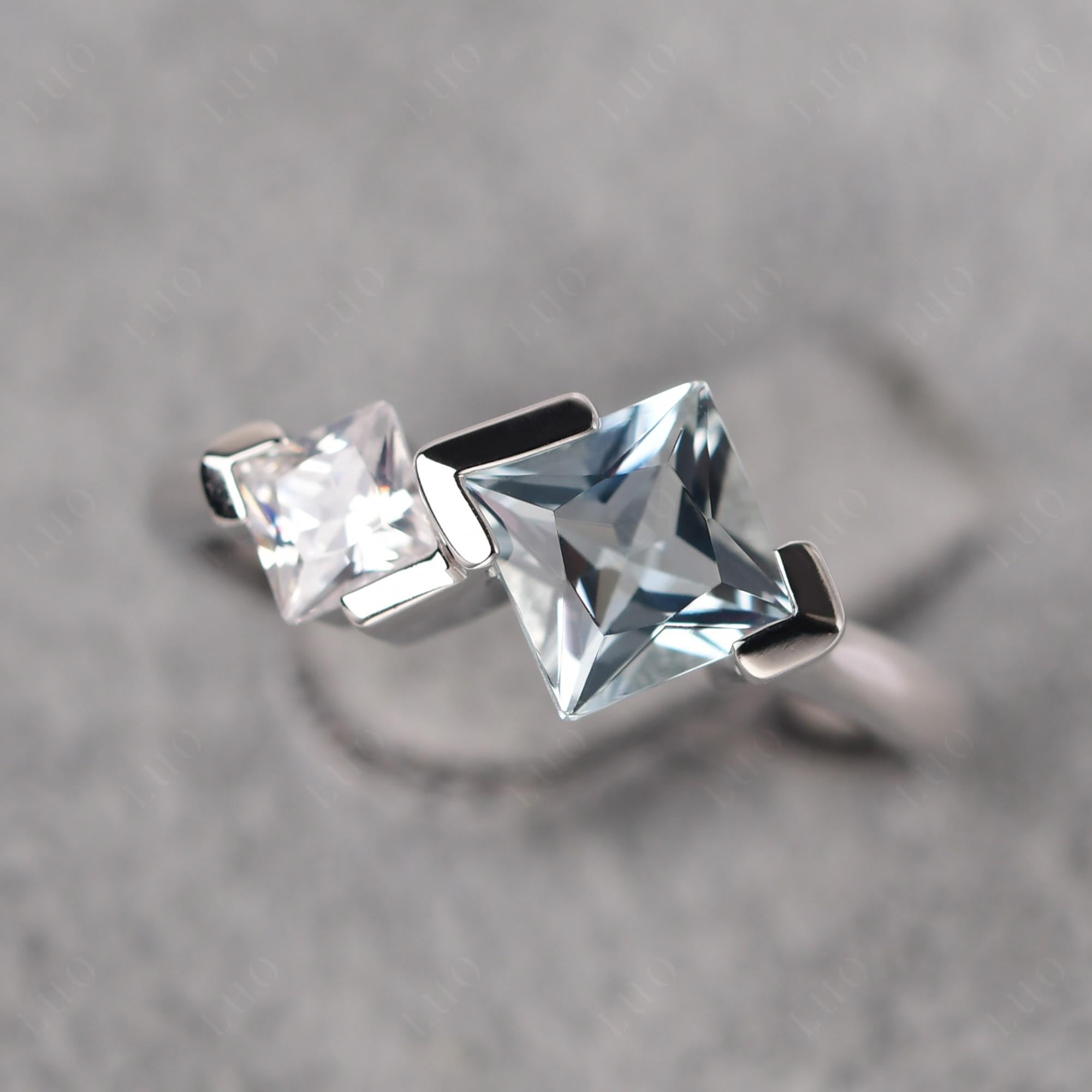 Kite Set 2 Stone Princess Cut Aquamarine Ring - LUO Jewelry