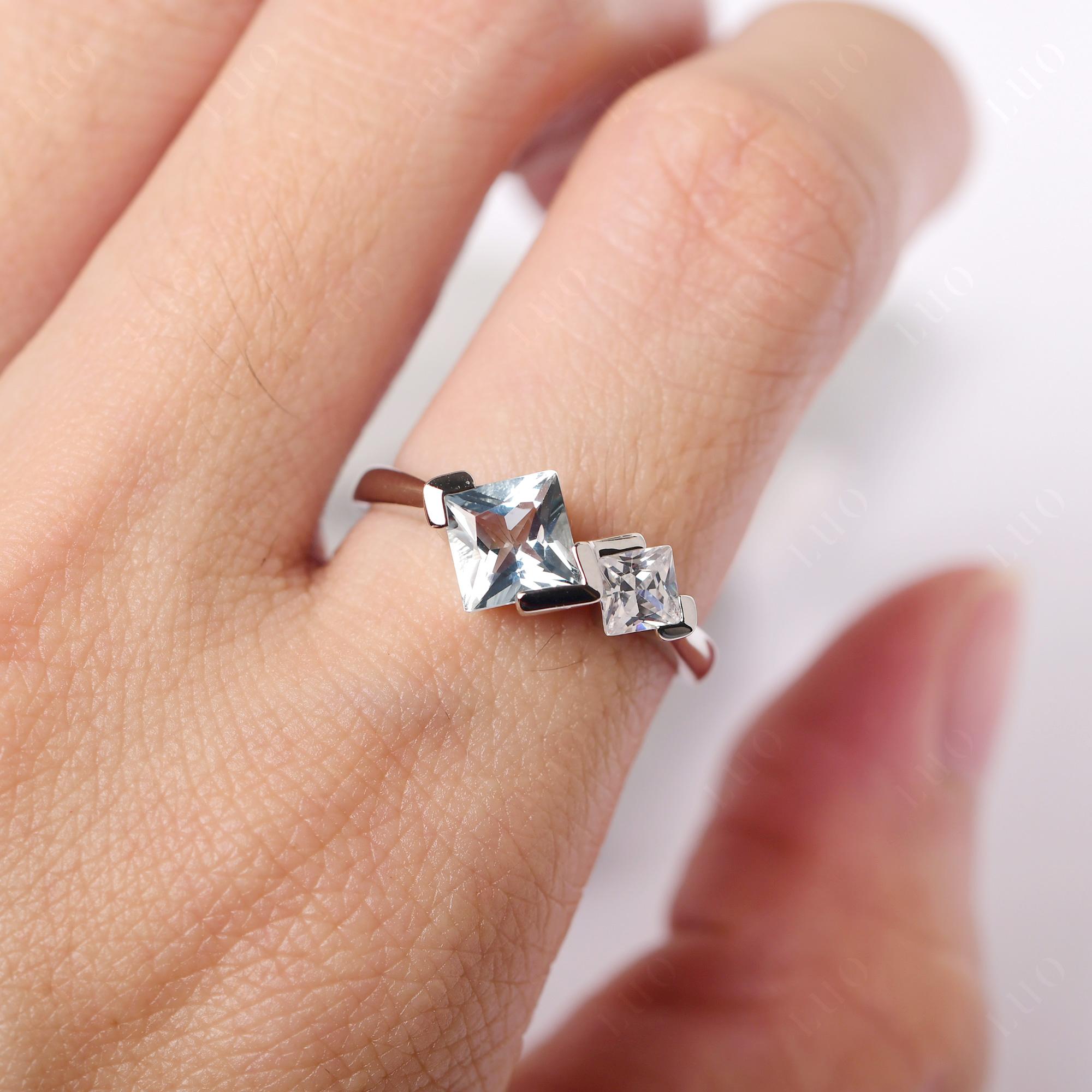 Kite Set 2 Stone Princess Cut Aquamarine Ring - LUO Jewelry