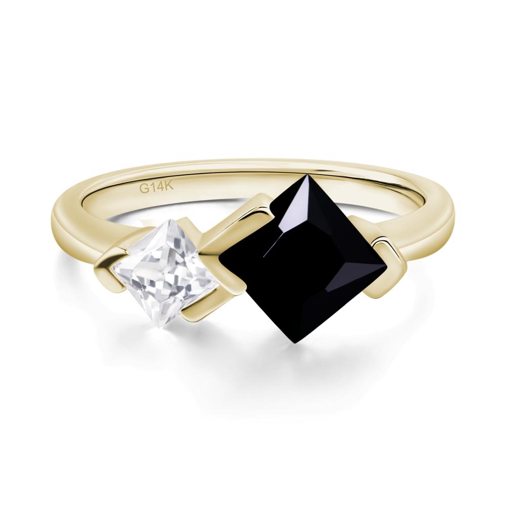 Kite Set 2 Stone Princess Cut Black Spinel Ring - LUO Jewelry #metal_14k yellow gold