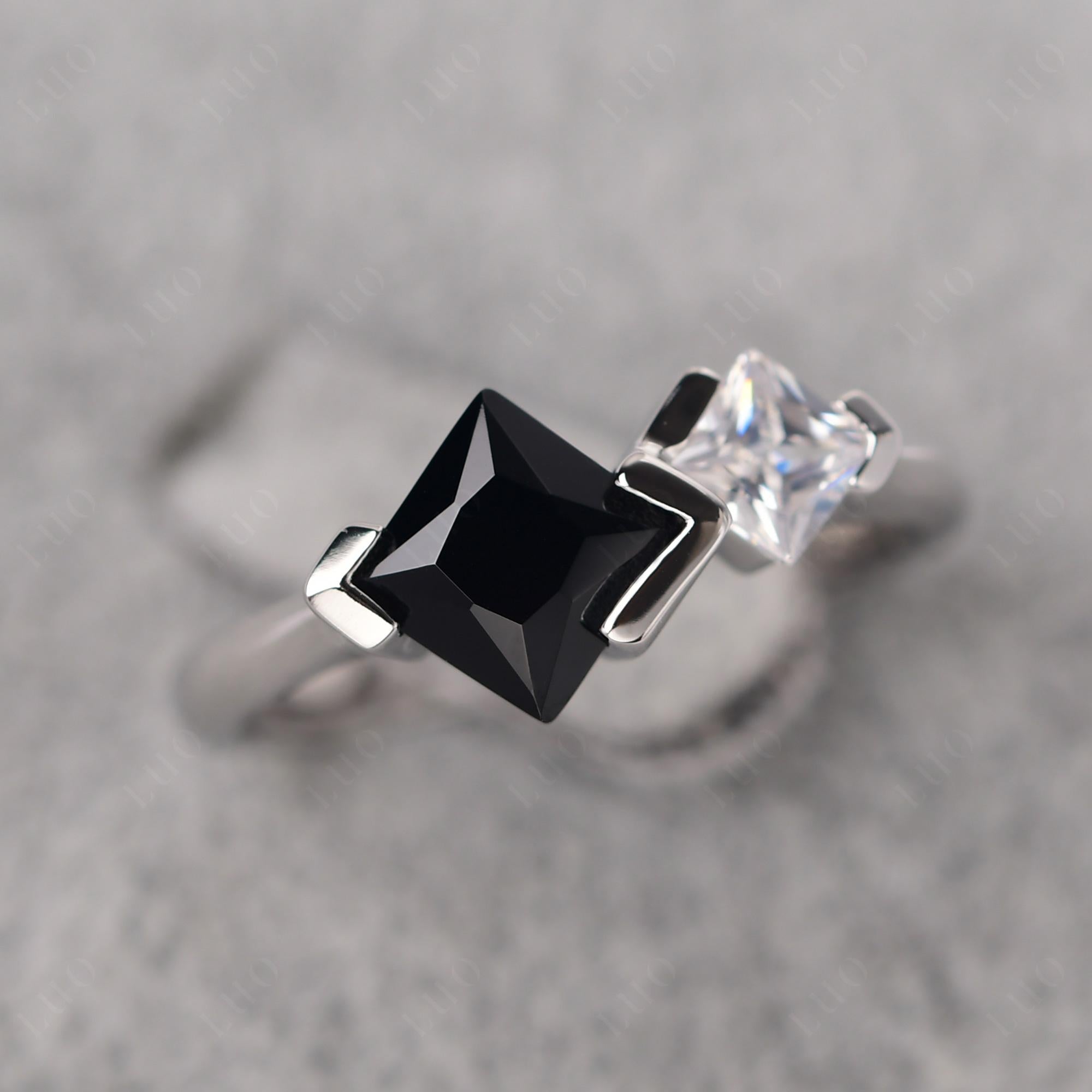 Kite Set 2 Stone Princess Cut Black Spinel Ring - LUO Jewelry