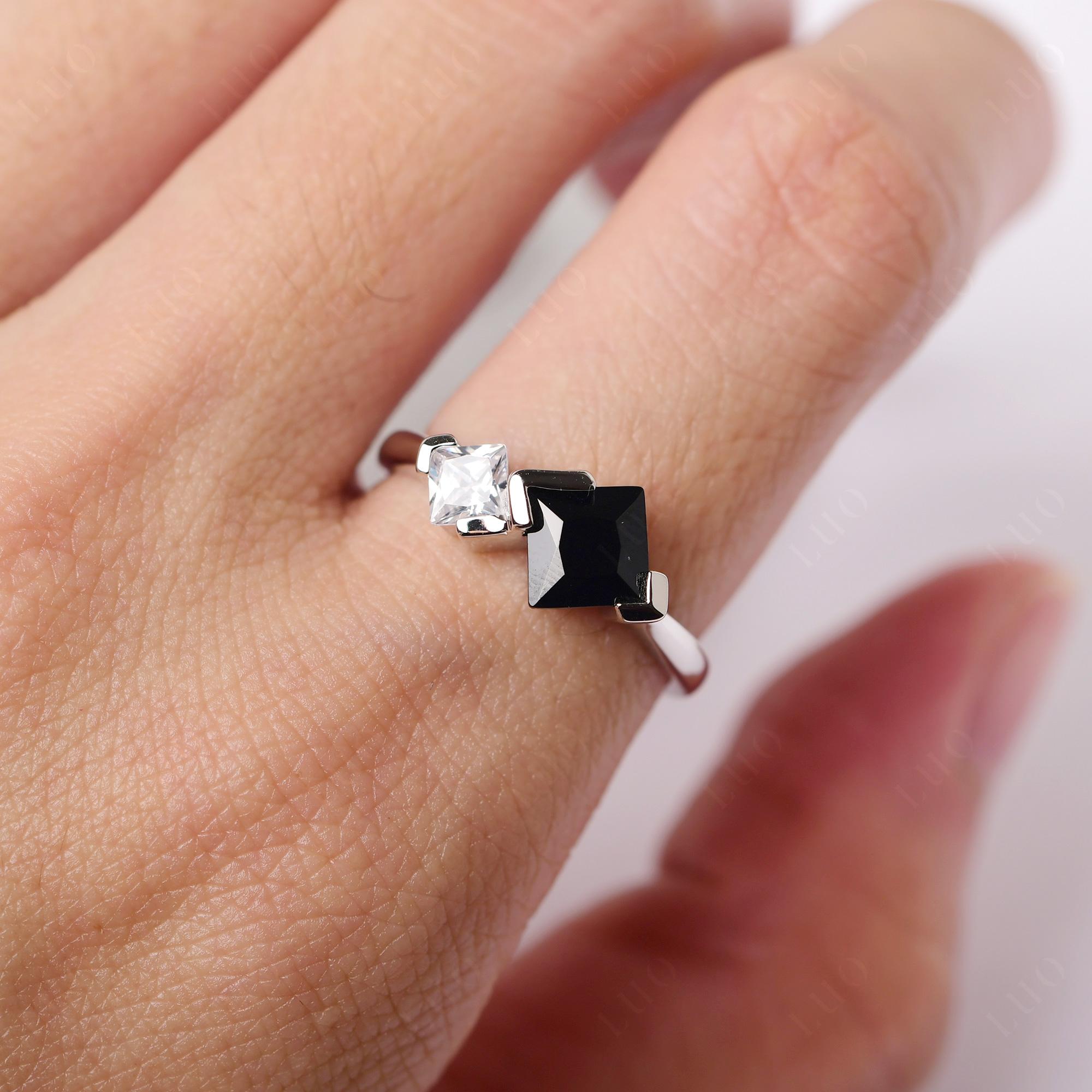 Kite Set 2 Stone Princess Cut Black Spinel Ring - LUO Jewelry