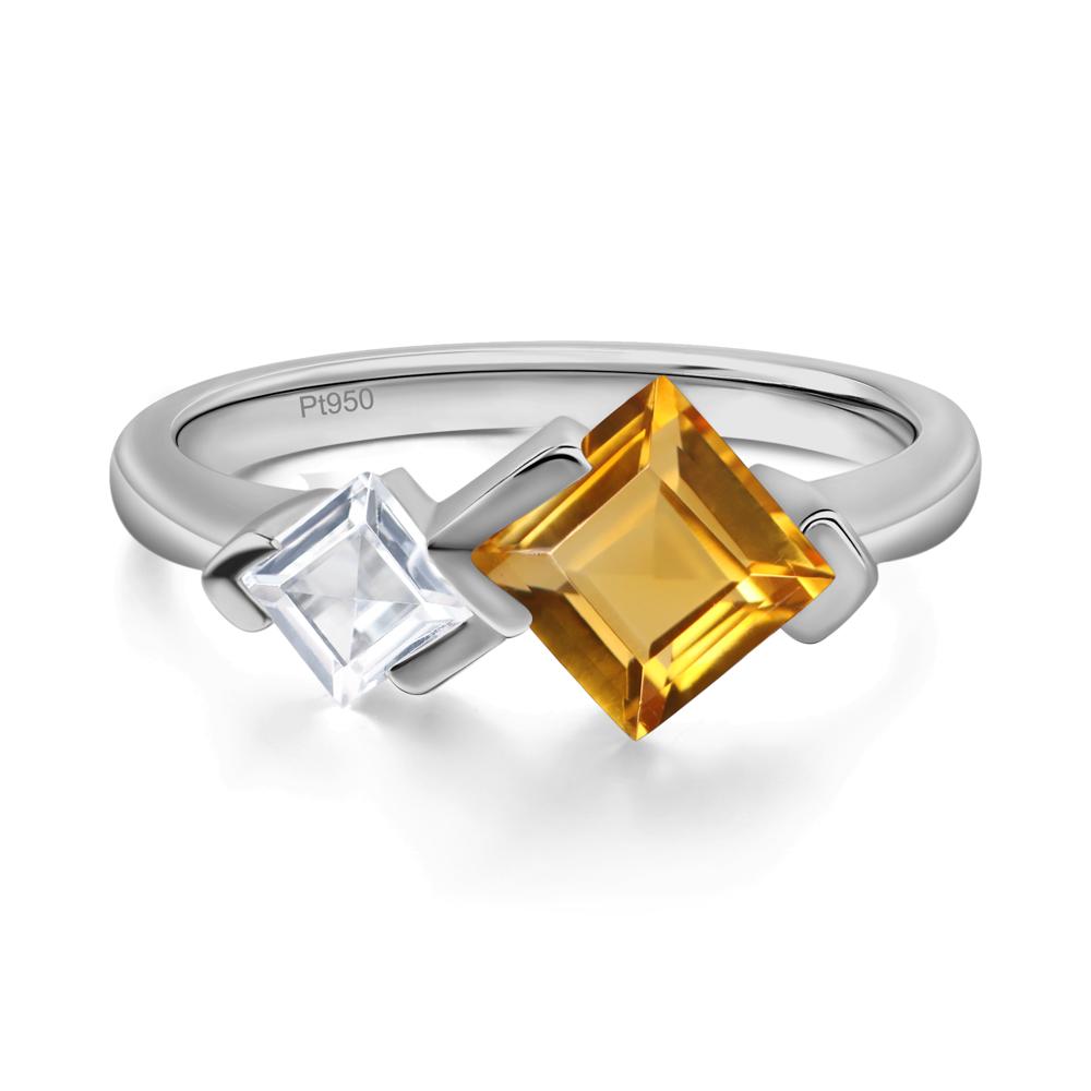 Kite Set 2 Stone Square Cut Citrine Ring - LUO Jewelry #metal_platinum