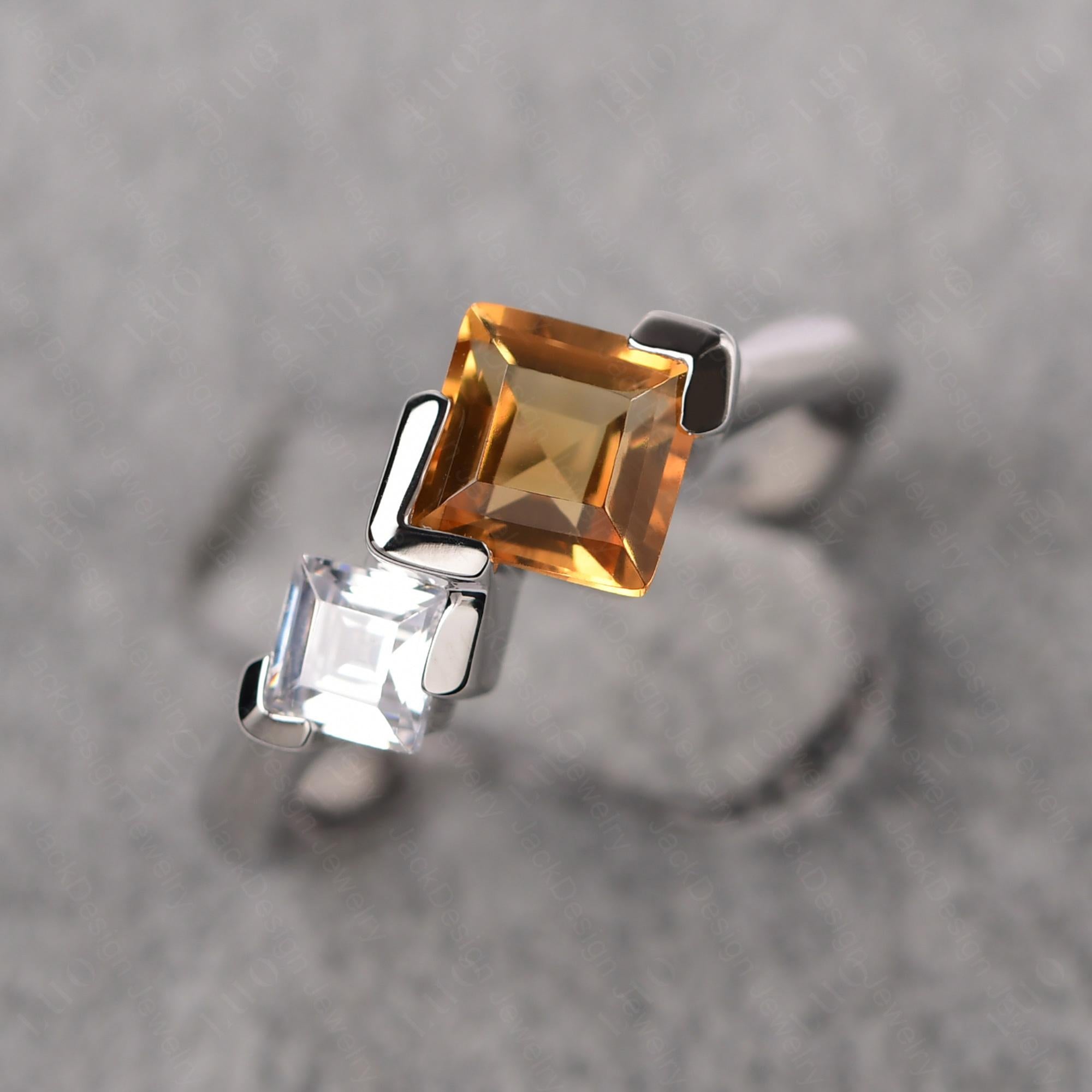Kite Set 2 Stone Square Cut Citrine Ring - LUO Jewelry