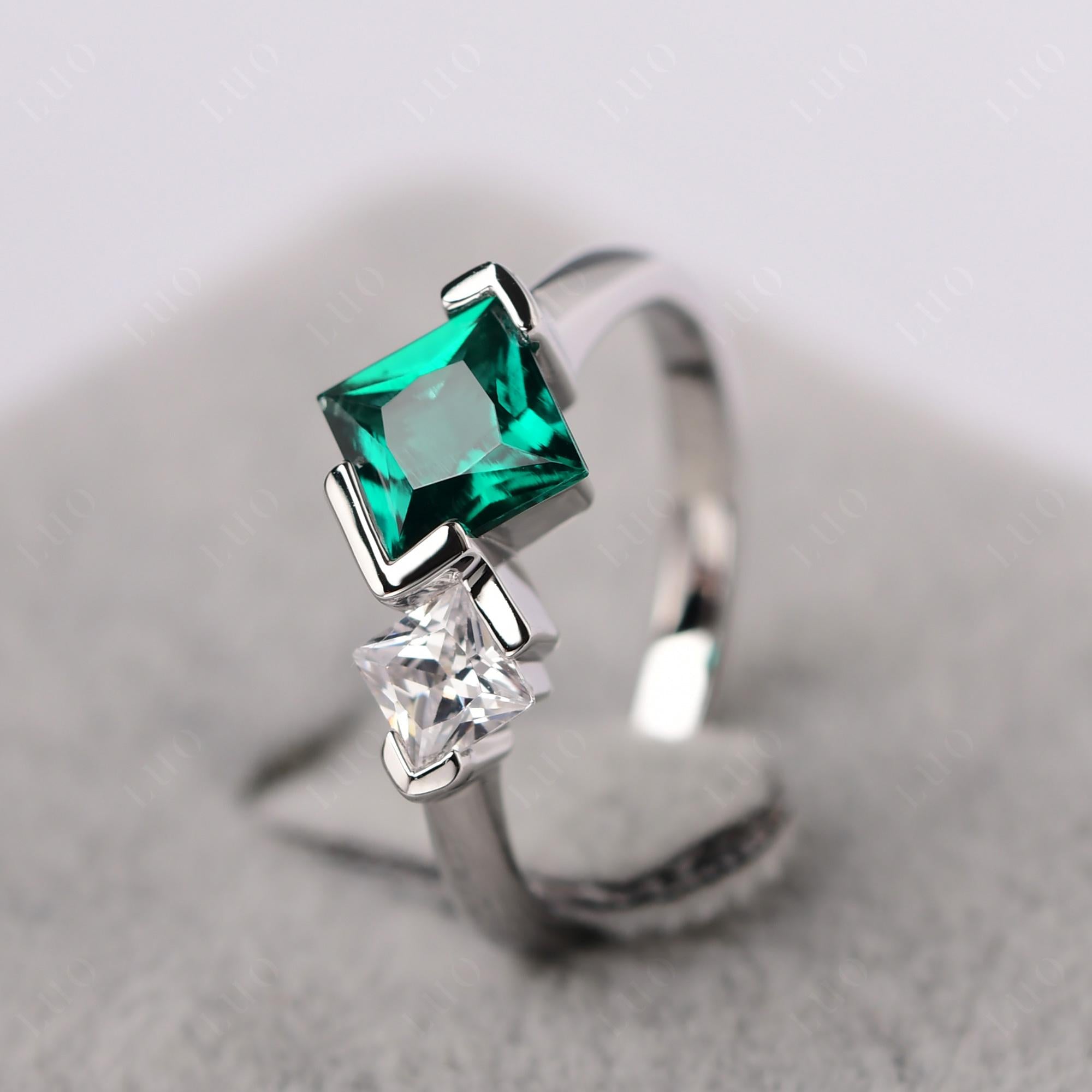 Kite Set 2 Stone Princess Cut Emerald Ring - LUO Jewelry
