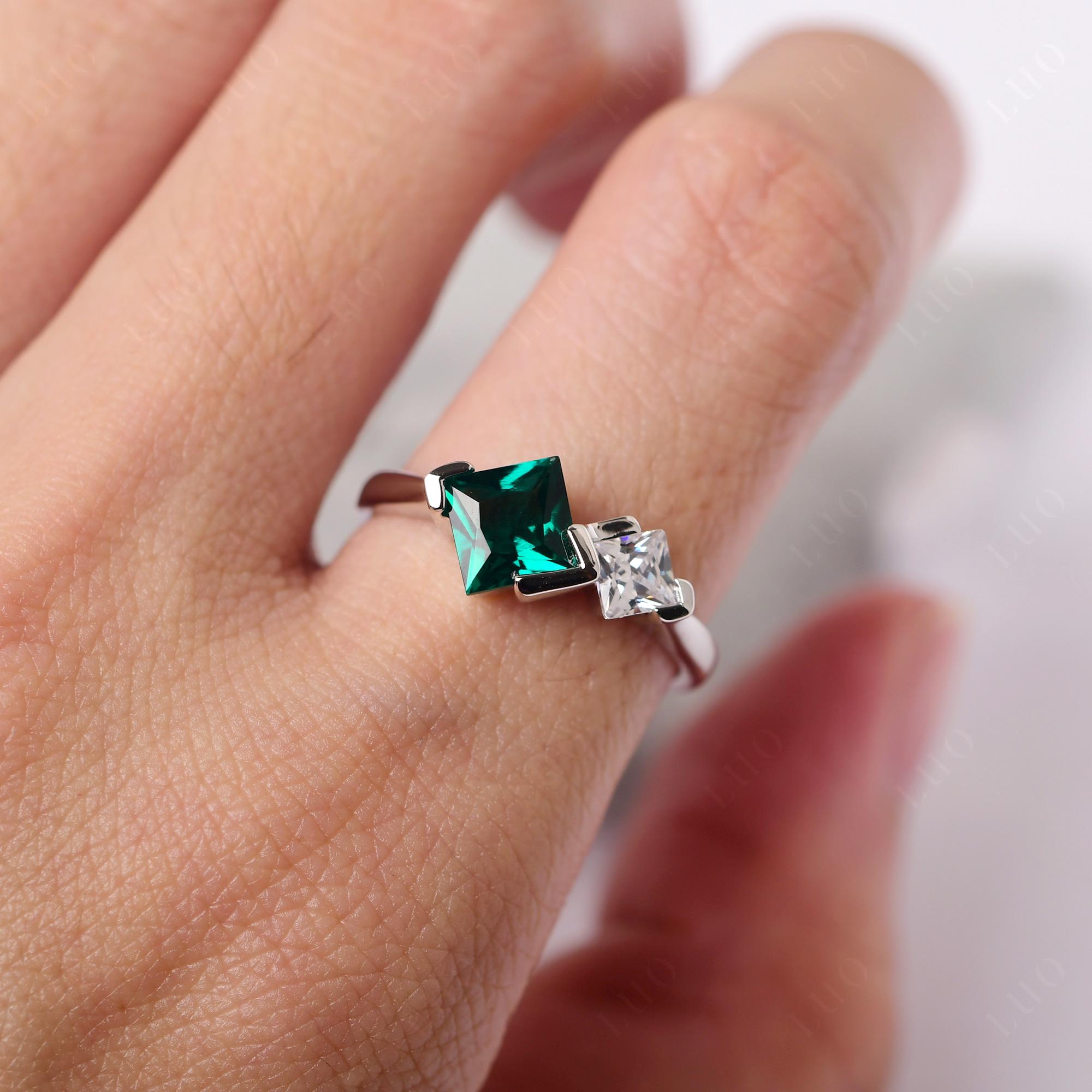 Kite Set 2 Stone Princess Cut Emerald Ring - LUO Jewelry