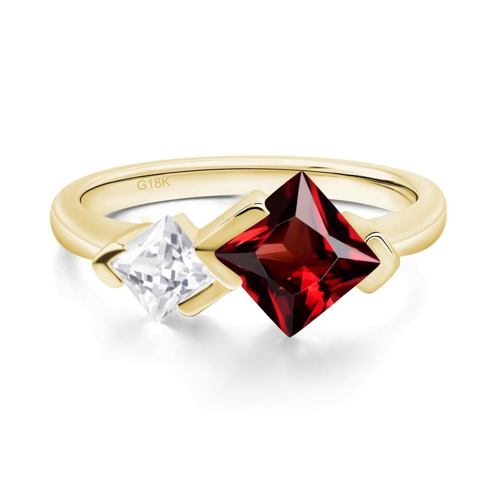 Kite Set 2 Stone Princess Cut Garnet Ring - LUO Jewelry #metal_18k yellow gold