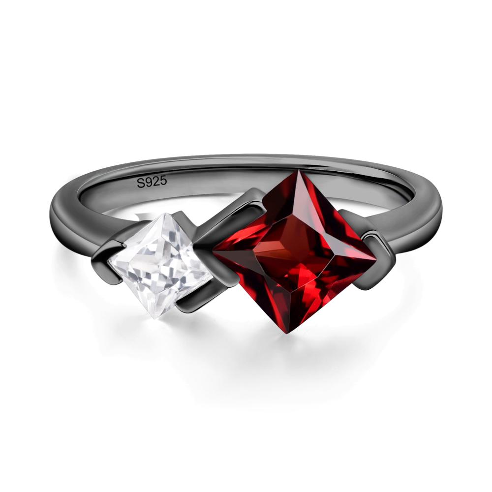 Kite Set 2 Stone Princess Cut Garnet Ring - LUO Jewelry #metal_black finish sterling silver