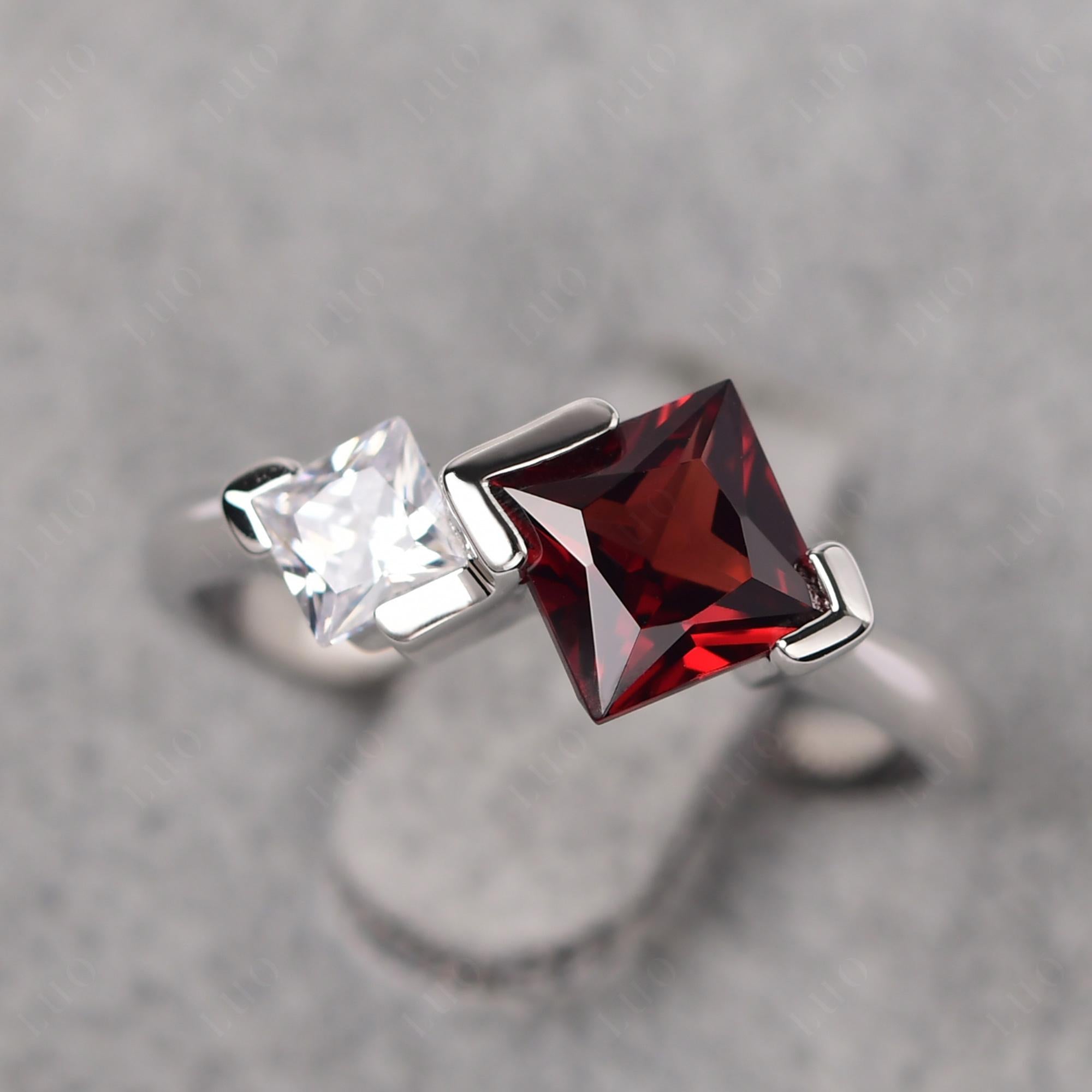 Kite Set 2 Stone Princess Cut Garnet Ring - LUO Jewelry